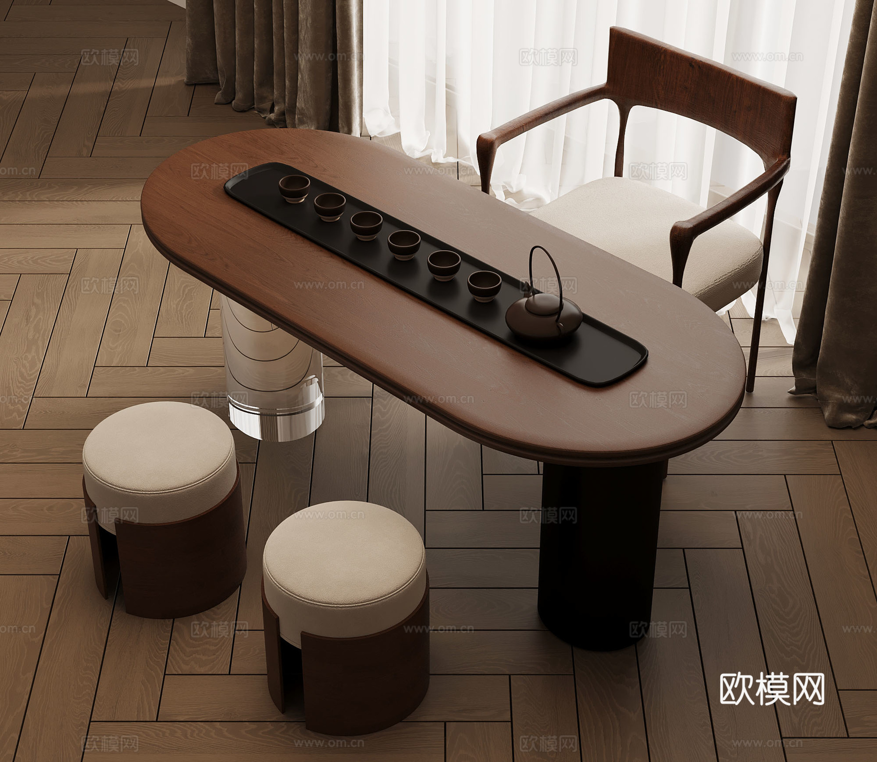 新中式茶台 小茶台 茶桌椅3d模型