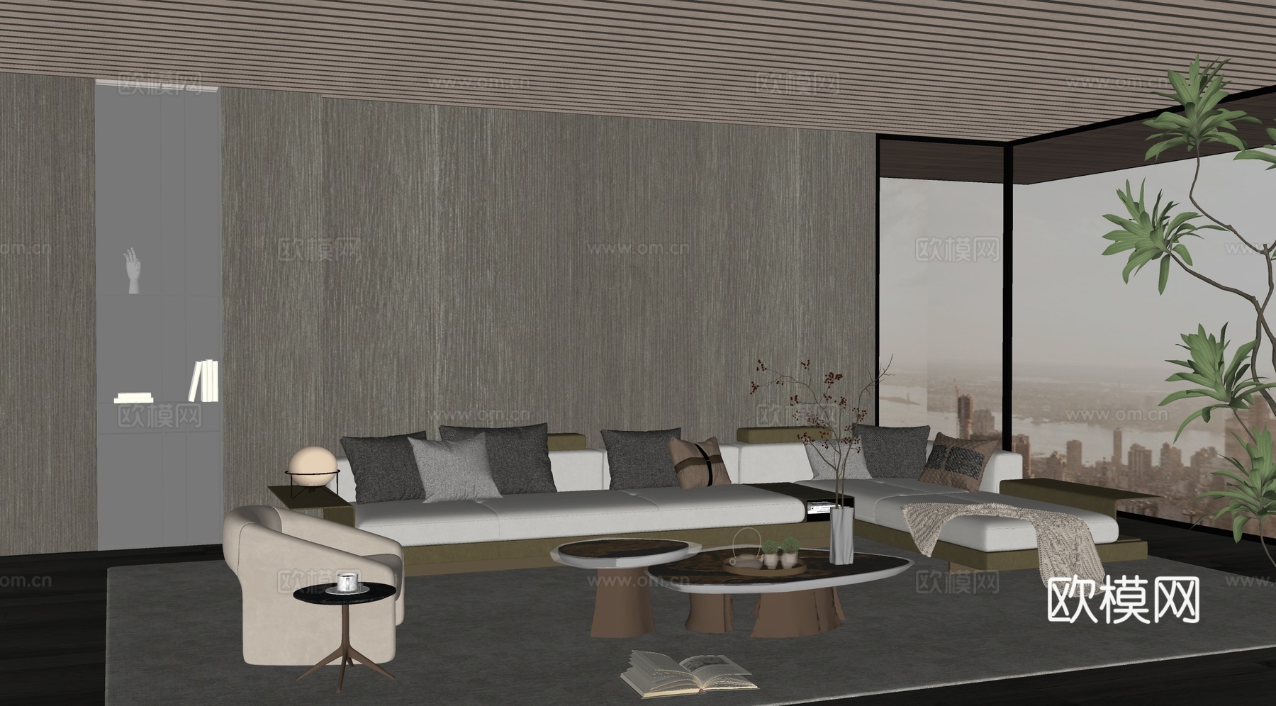 Minotti 米洛提现代客厅 米洛提沙发组合su模型