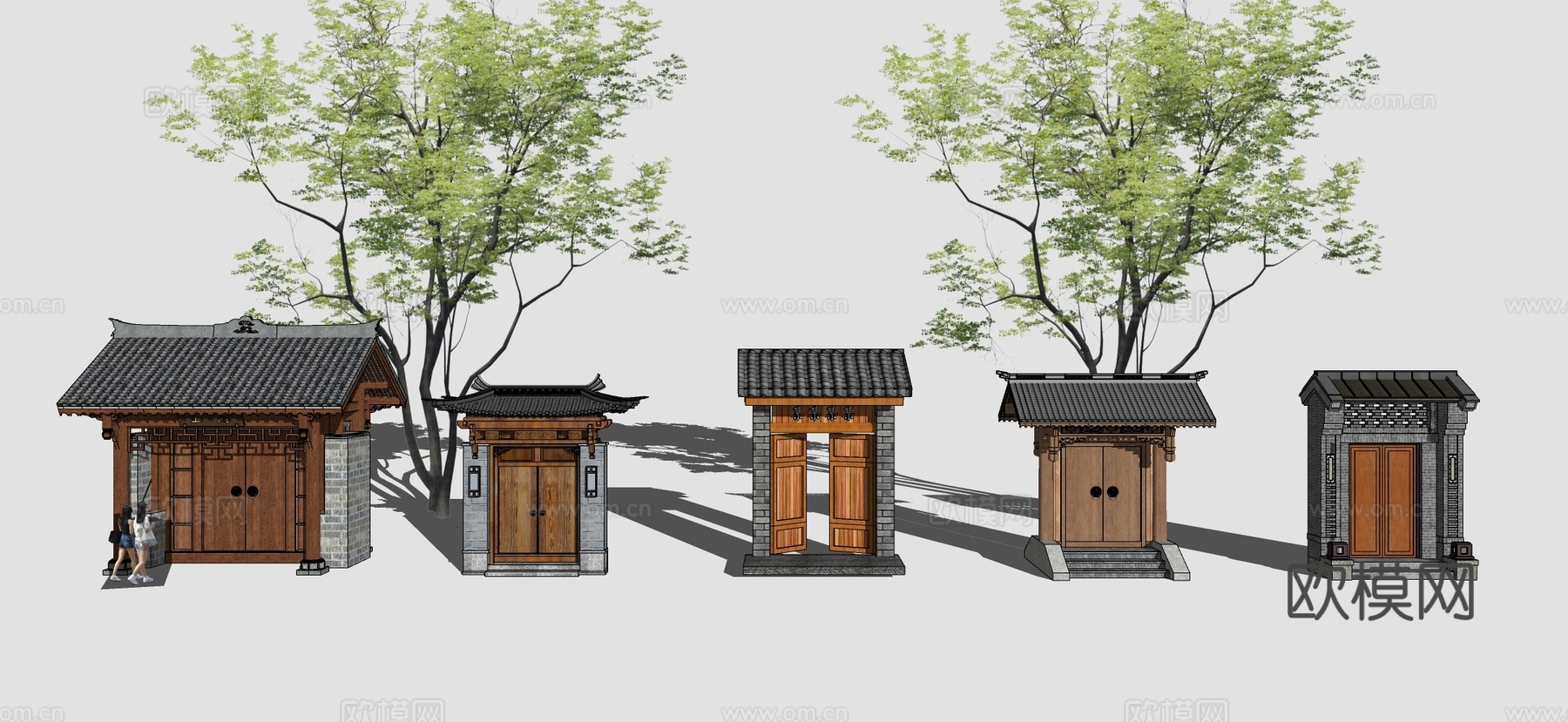 中式院门 门头 入户门 庭院门 别墅门su模型下载
