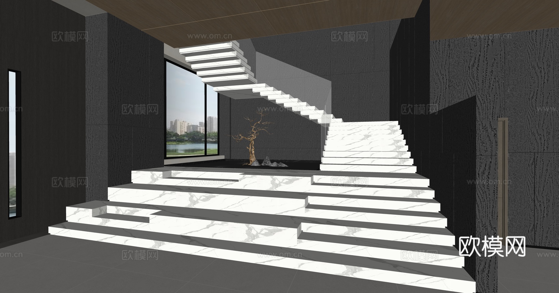 现代楼梯间su模型下载