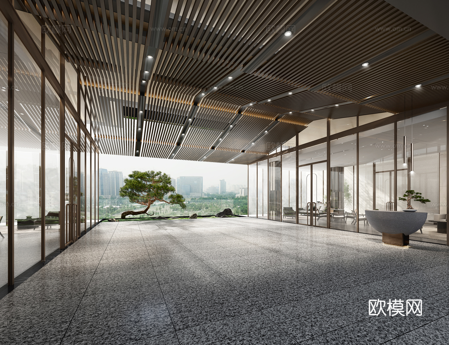 现代中式大堂3d模型