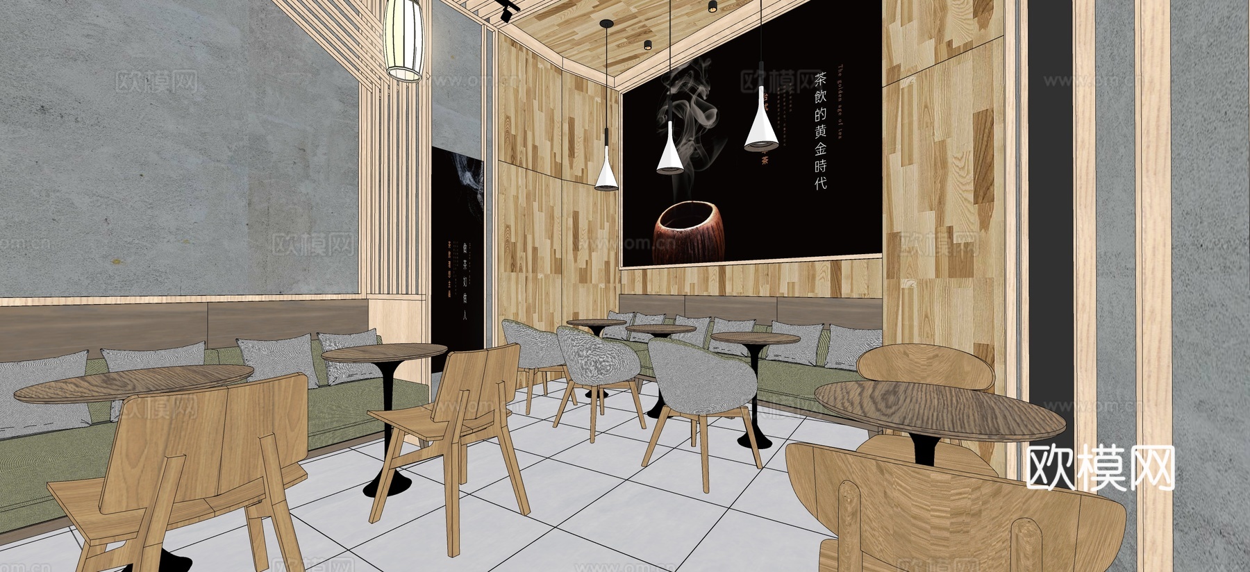 新中式奶茶店su模型下载下载（渲染图2）