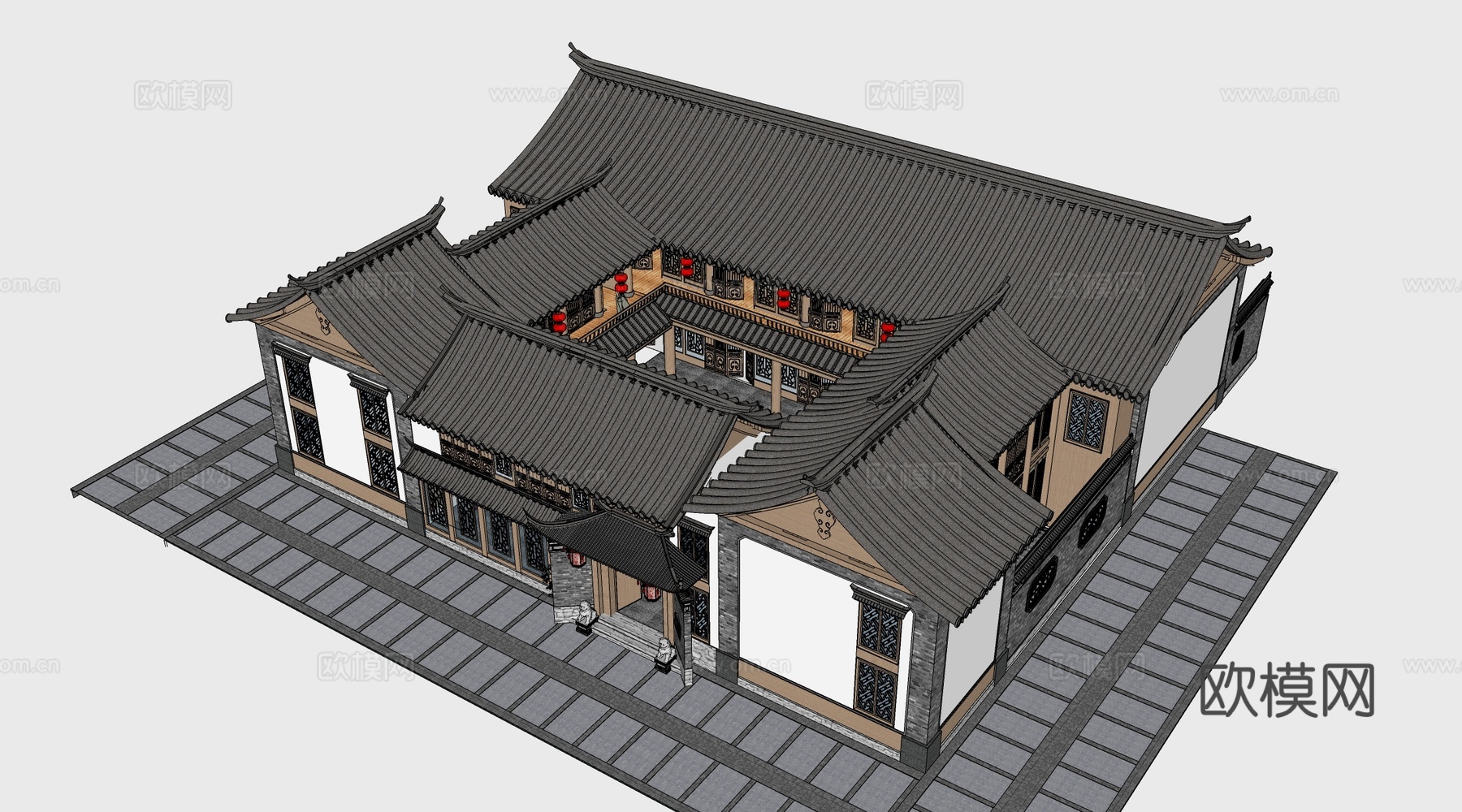 中式四合院建筑 中式院落 中式坡屋顶建筑 中式庭院su模型