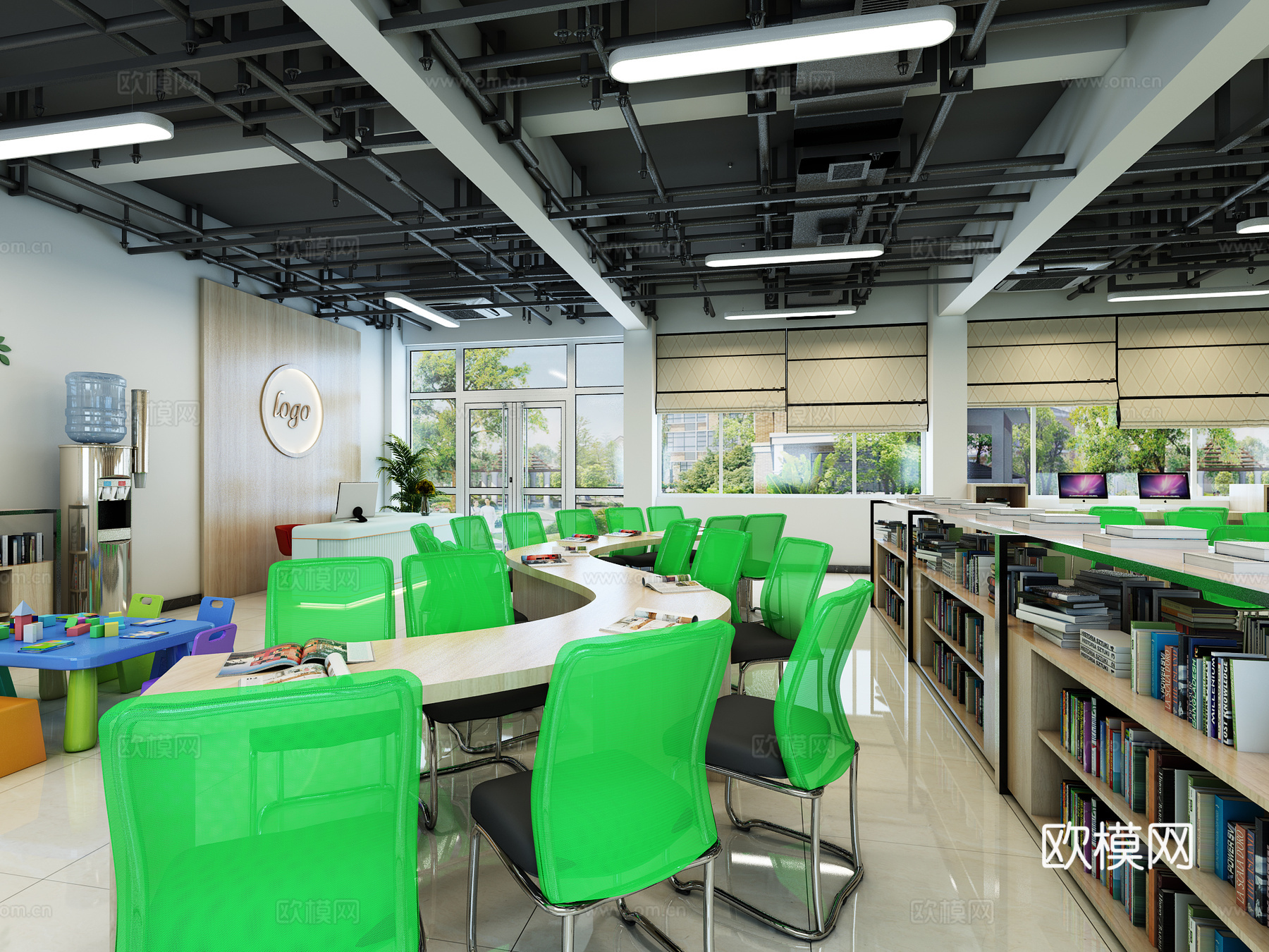 现代阅览室图书馆3d模型