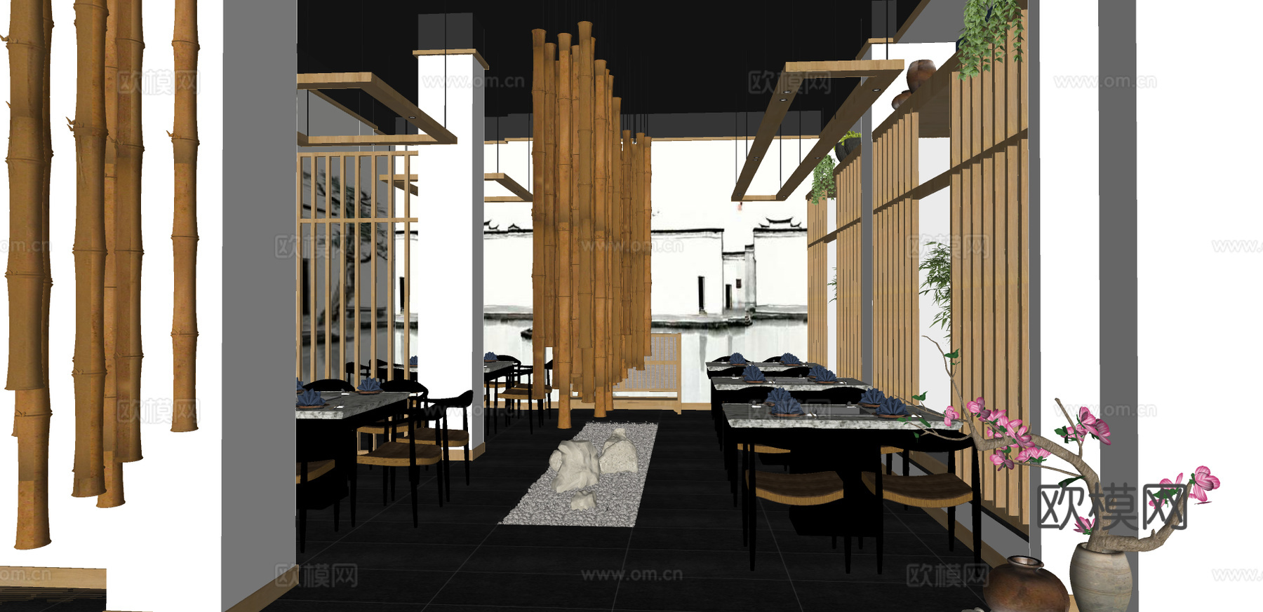 新中式中餐厅su模型下载