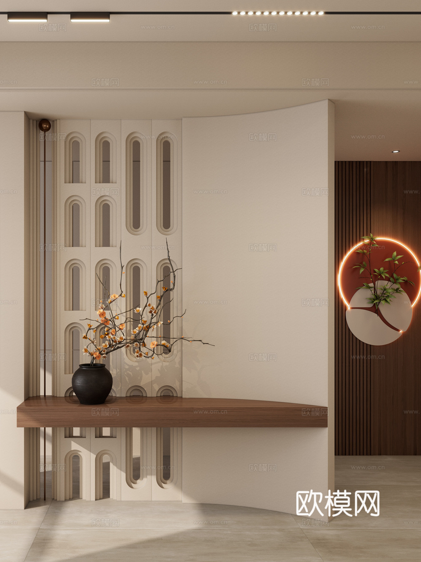 奶油 中古风 弧形洞 透景 斯卡帕叠级 墙饰 隔断 玄关3d模型