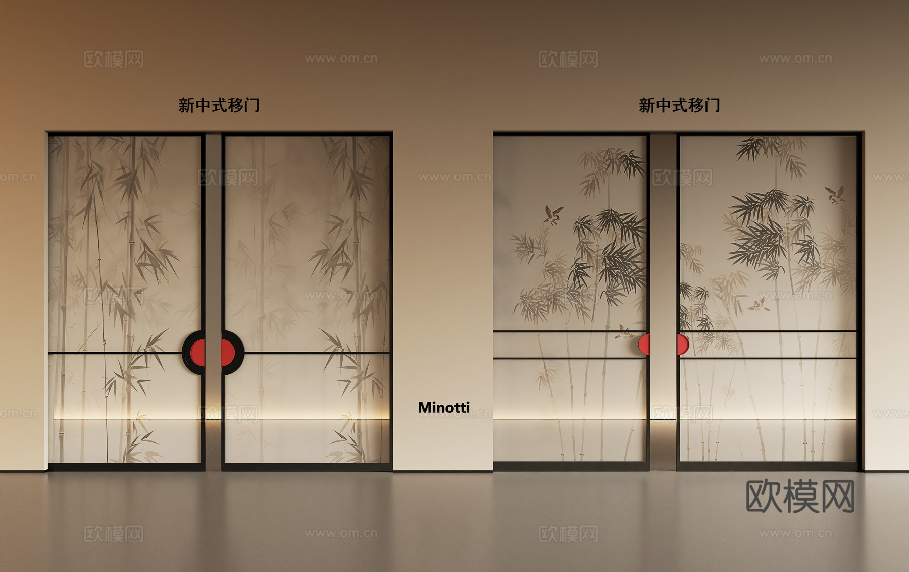 新中式移门 推拉门3d模型