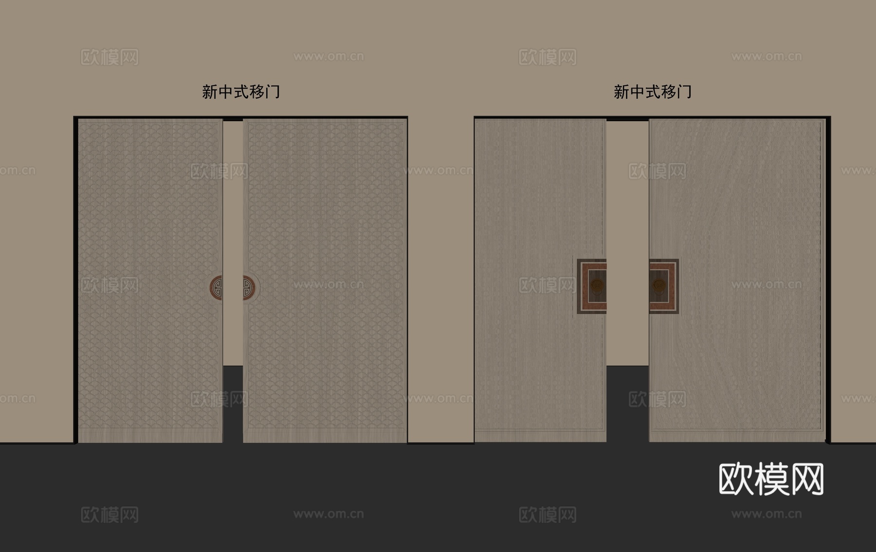 新中式实木推拉门 移门su模型