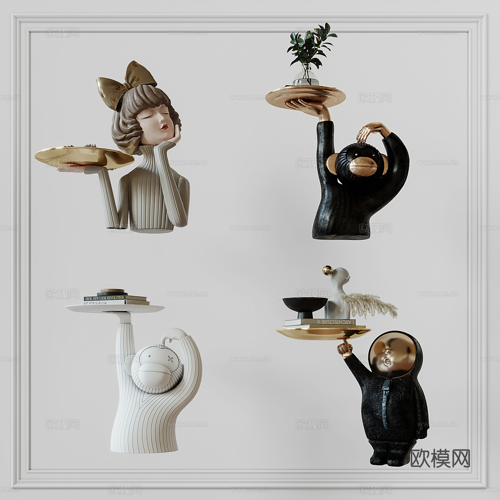 现代边几组合 人物边几 卡通边几3d模型
