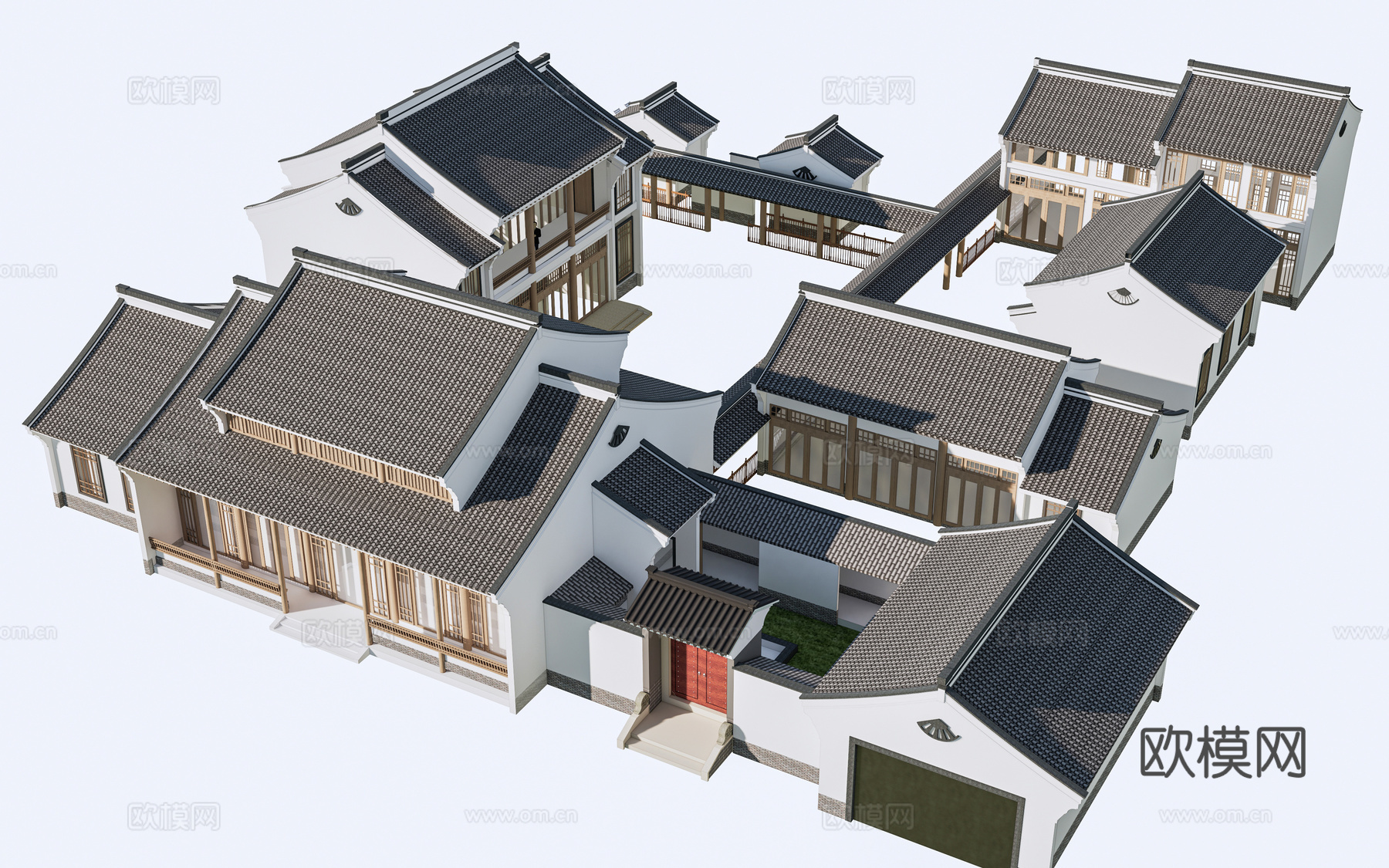 中式四合院建筑 中式院落 中式坡屋顶建筑 中式庭院su模型