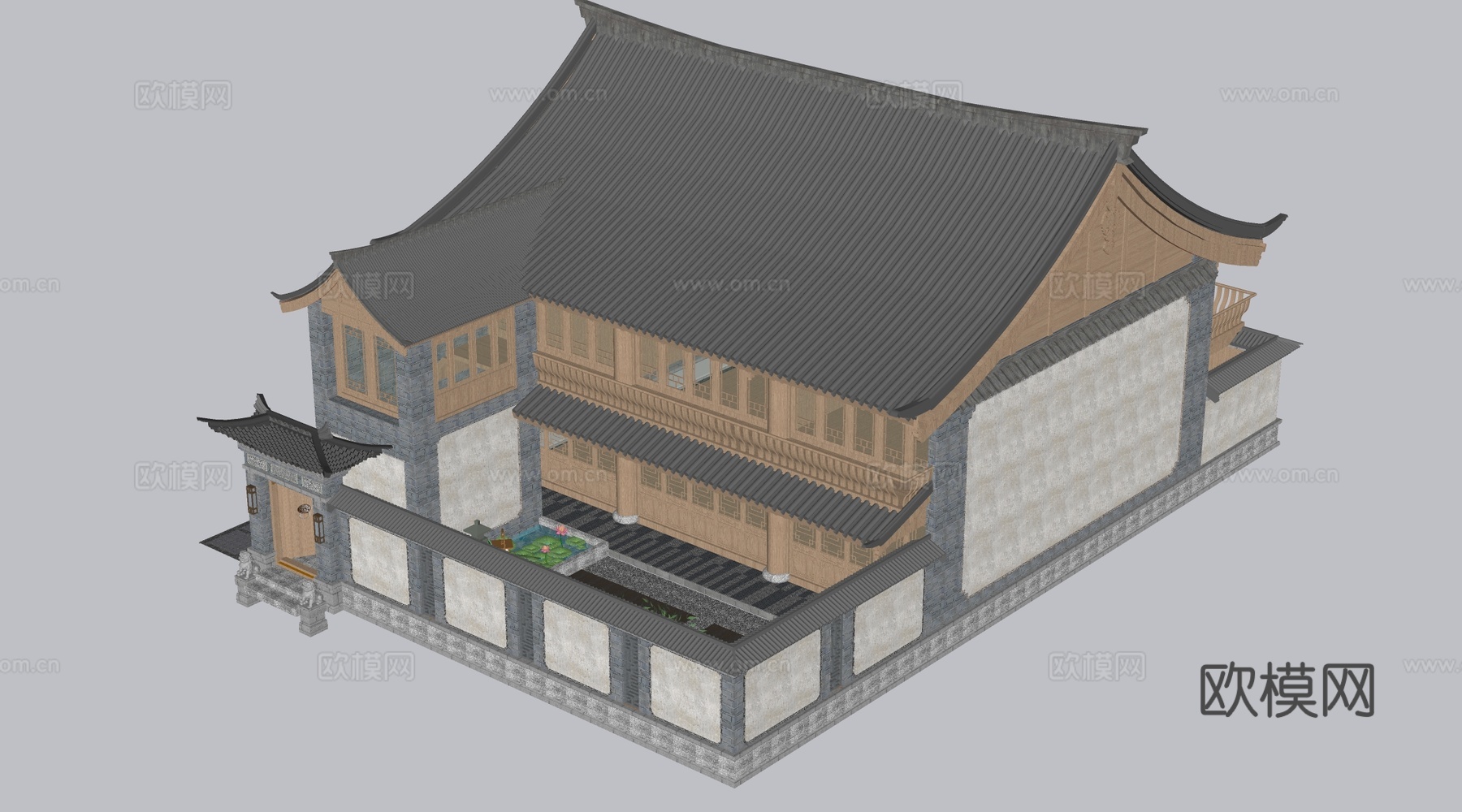 中式四合院建筑 中式院落 中式坡屋顶建筑 中式庭院su模型