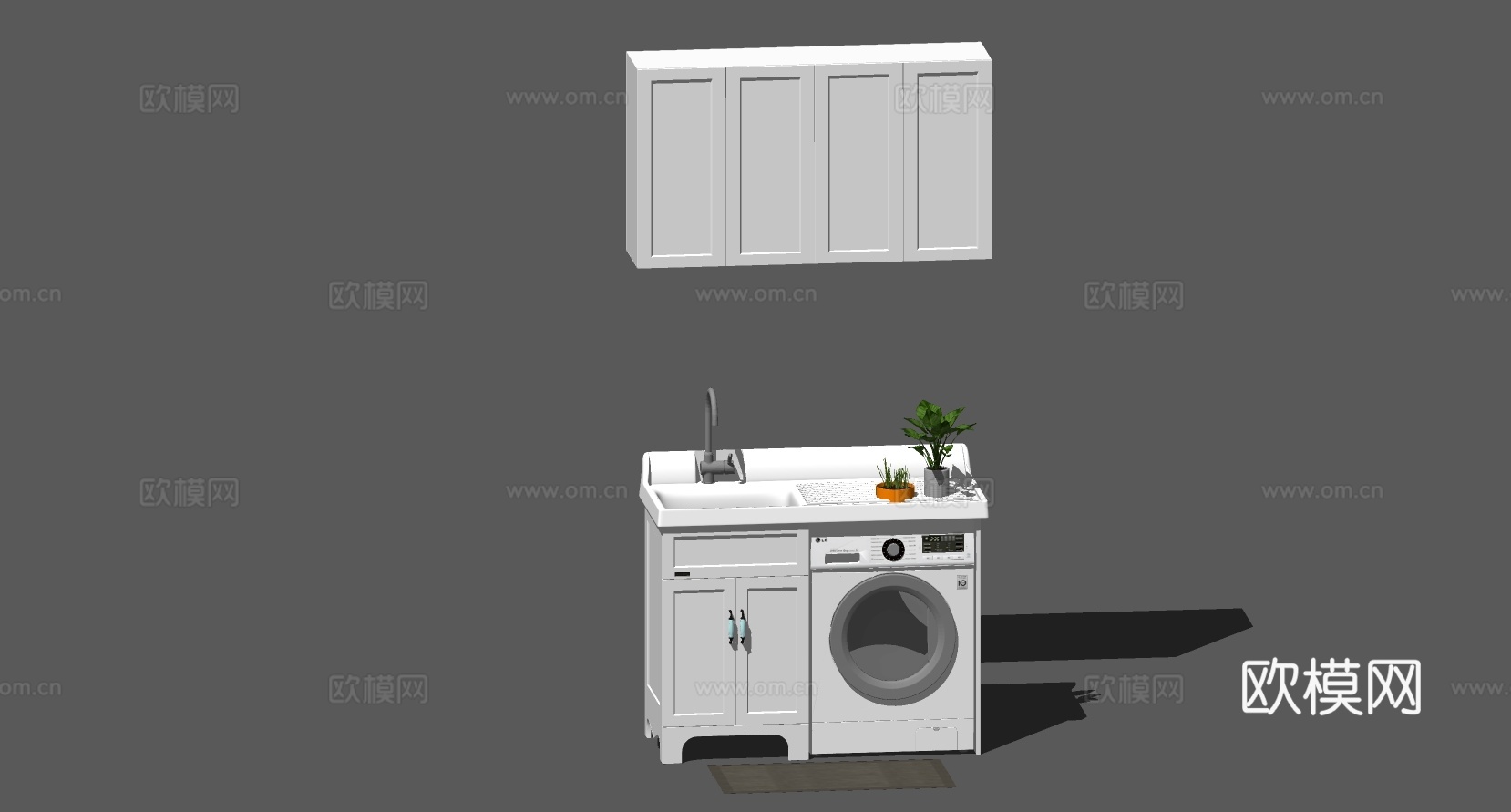 现代浴室柜台盆su模型下载