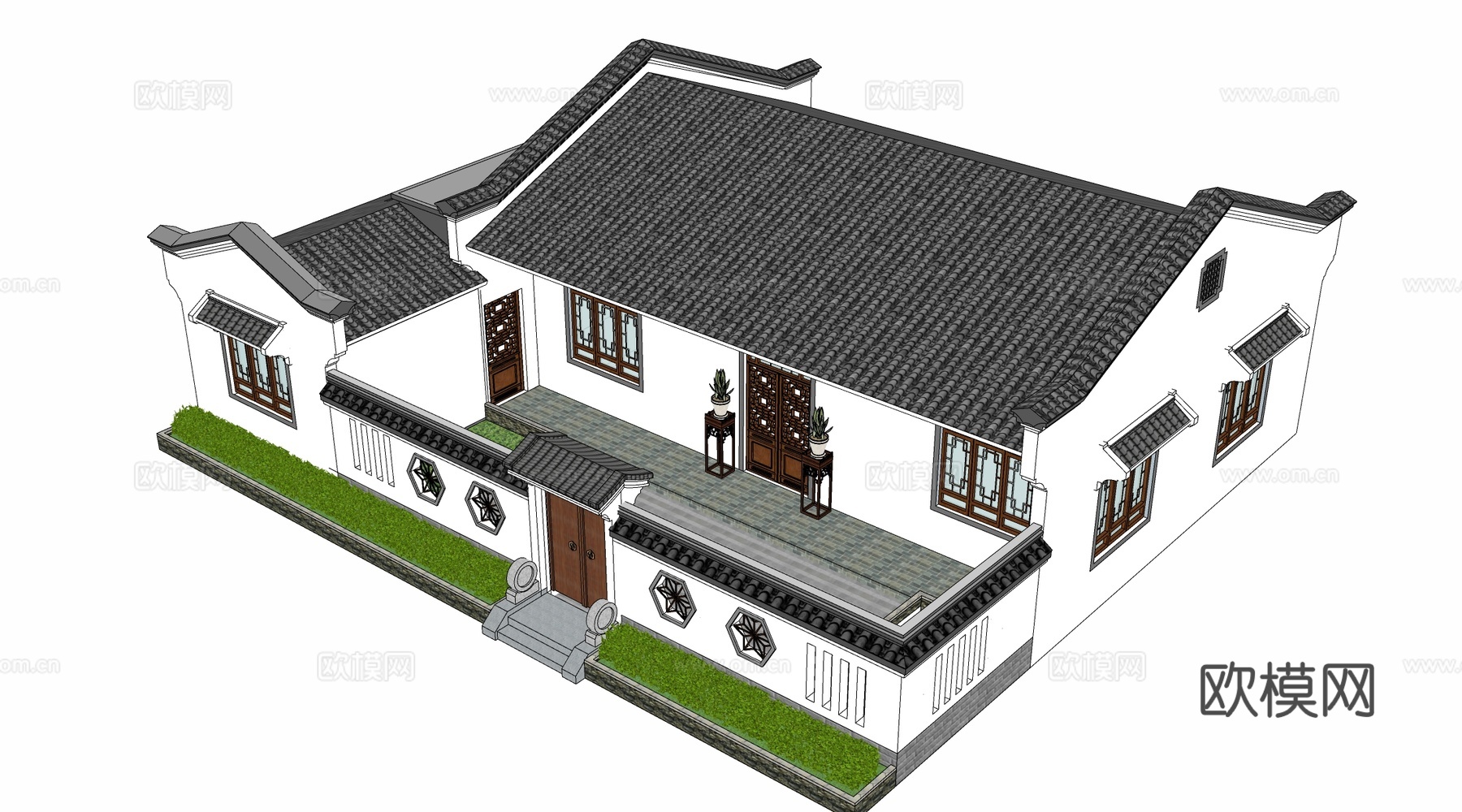 中式四合院建筑 中式院落 中式坡屋顶建筑 中式庭院su模型