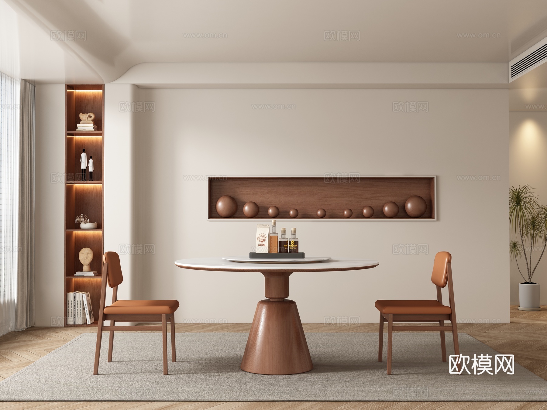 中古风餐厅 餐桌椅su模型下载（渲染图1）
