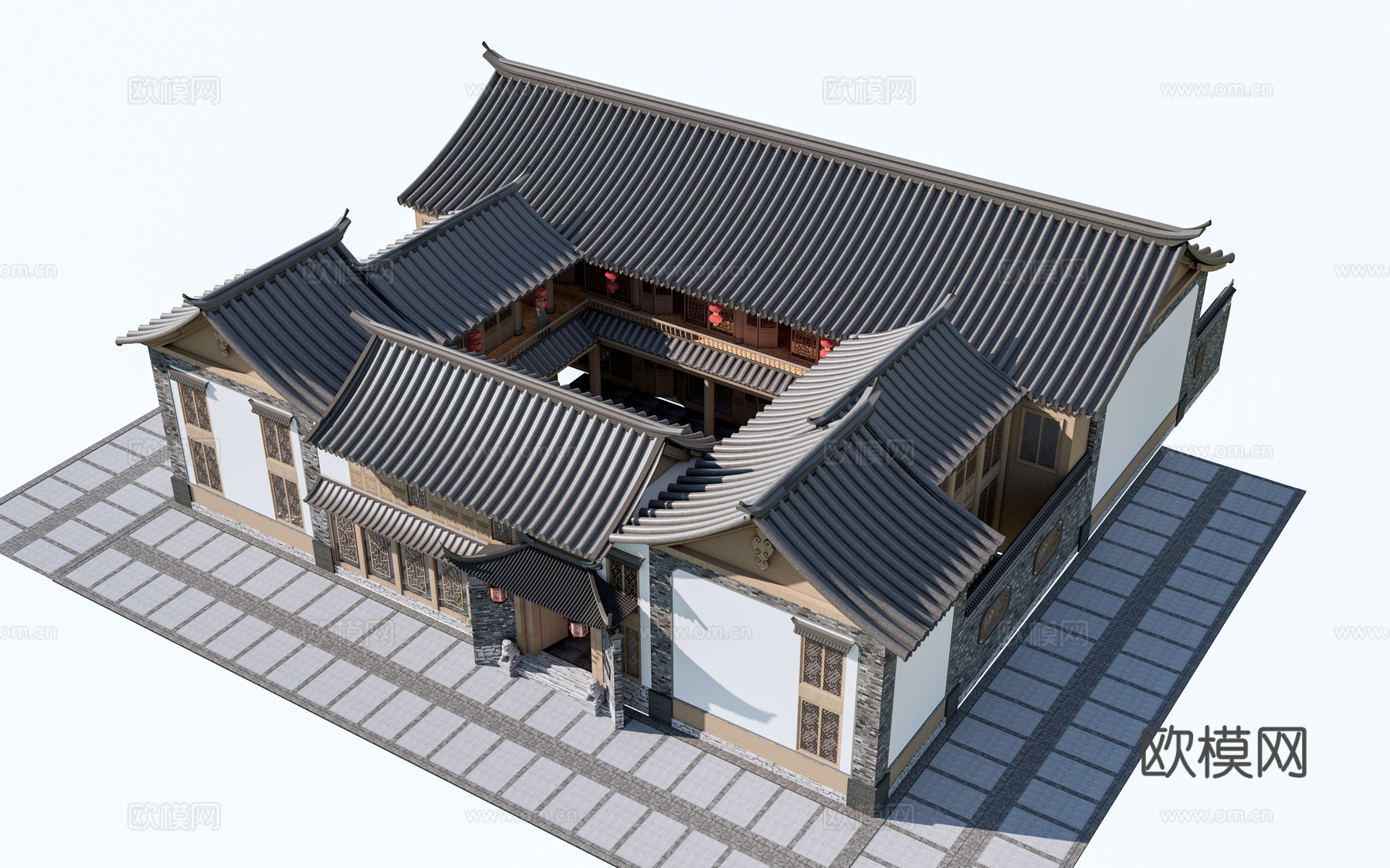 中式四合院建筑 中式院落 中式坡屋顶建筑 中式庭院su模型