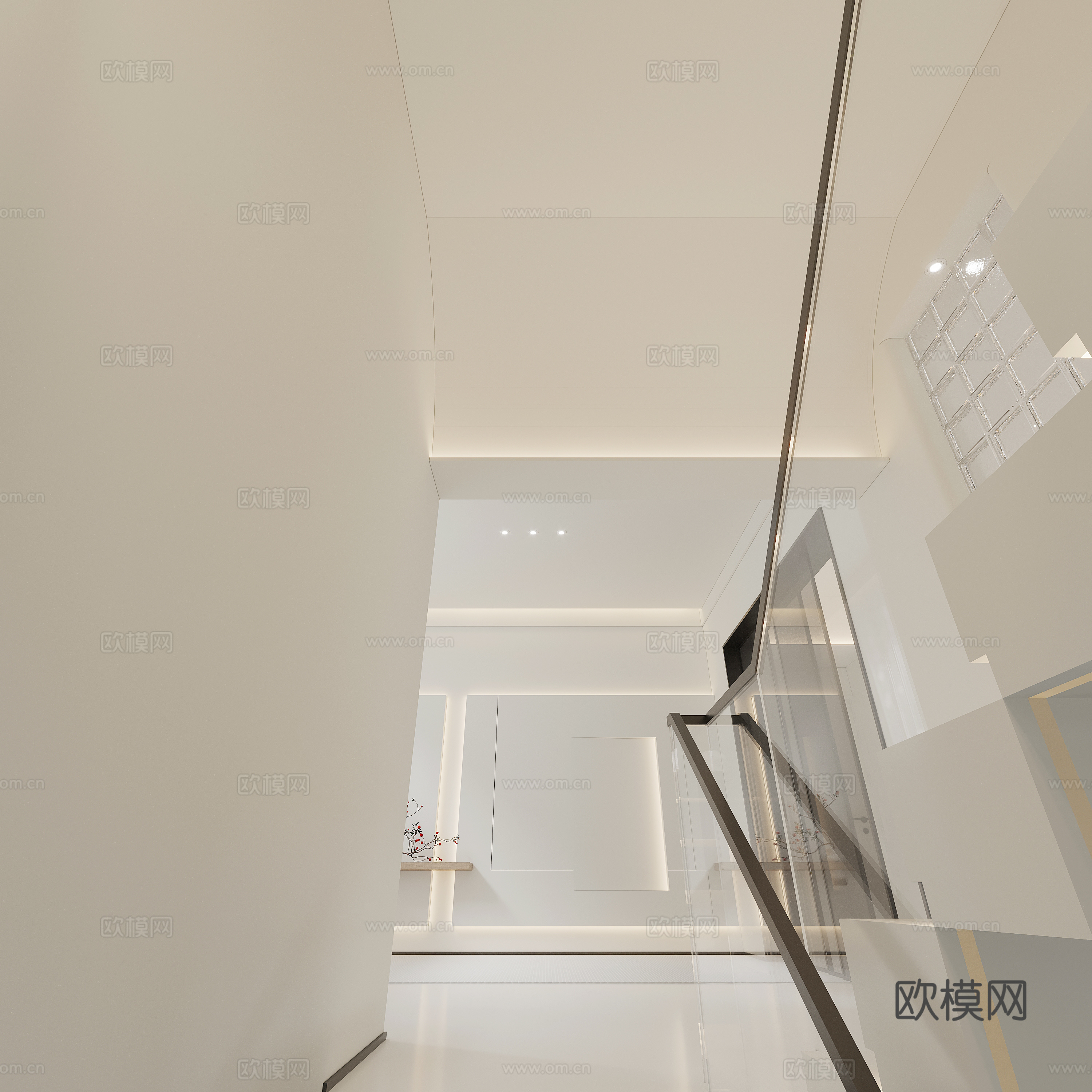 现代 楼梯扶手 玄关 背景墙 端景 玻璃扶手su模型
