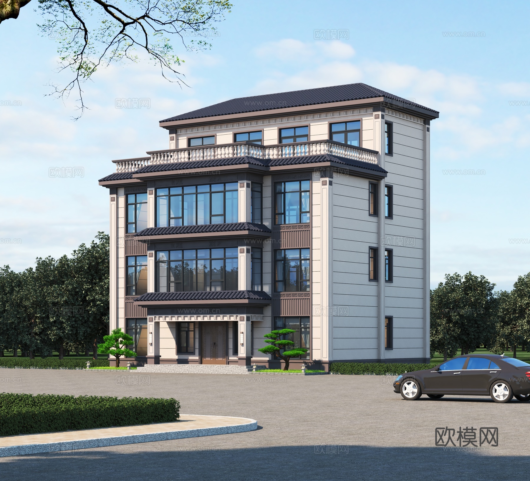 新中式 独栋别墅 别墅住宅别墅住宅自建别墅3d模型
