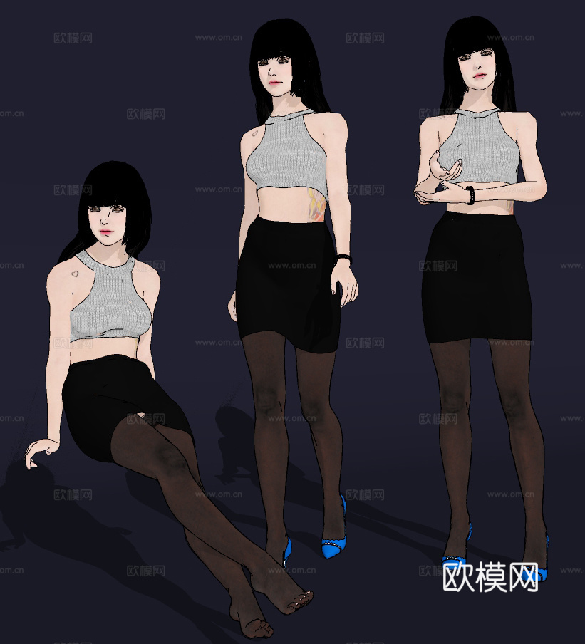 现代模特人物su模型下载