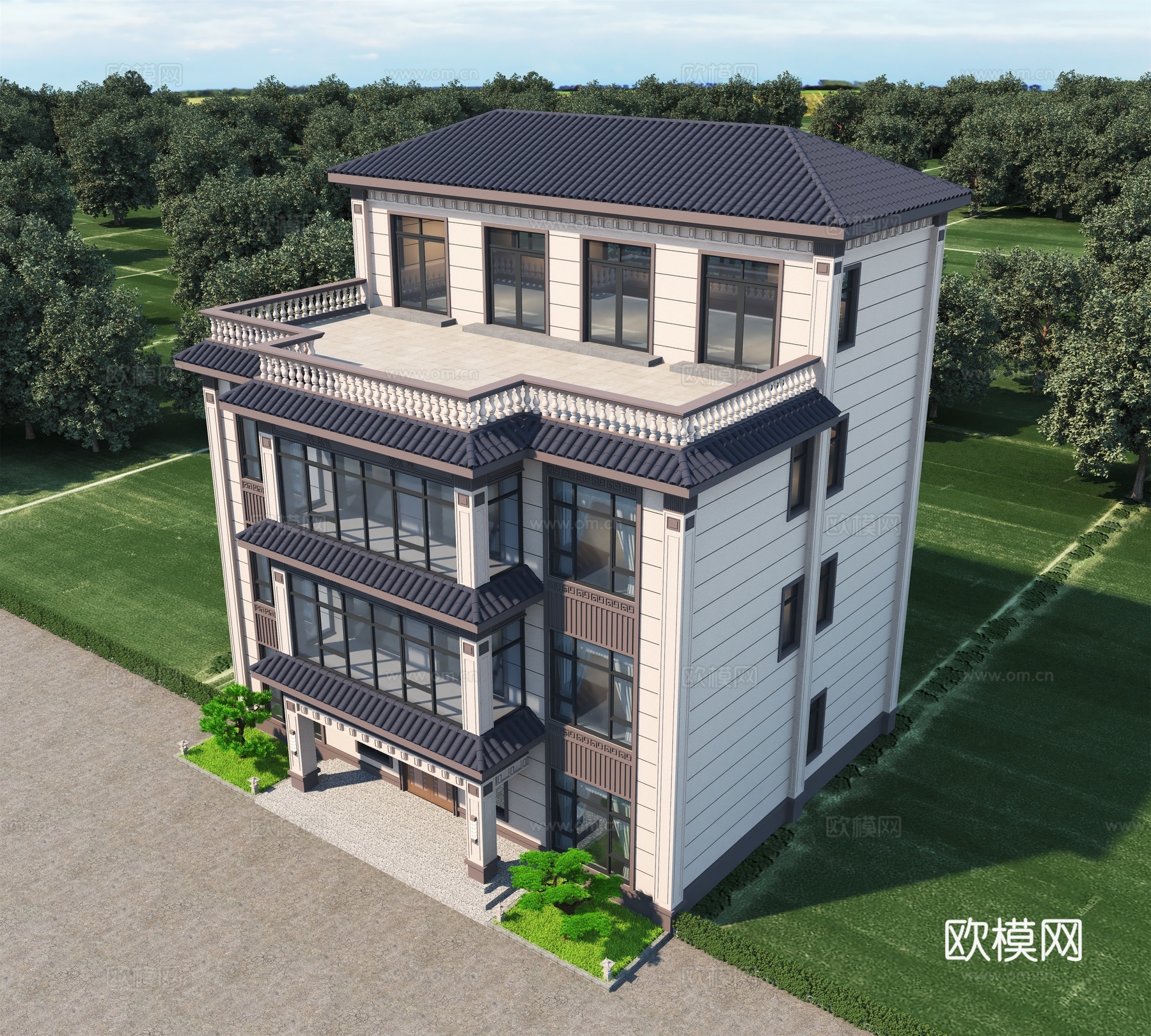 新中式 独栋别墅 别墅住宅别墅住宅自建别墅3d模型