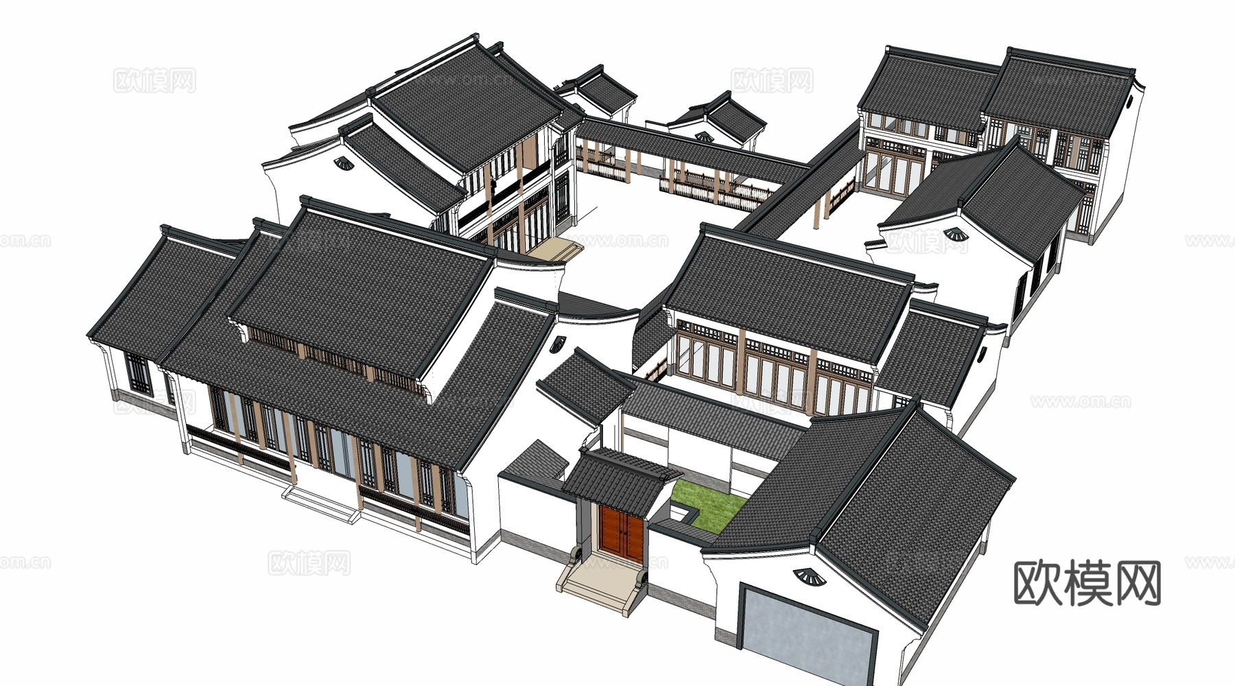 中式四合院建筑 中式院落 中式坡屋顶建筑 中式庭院su模型