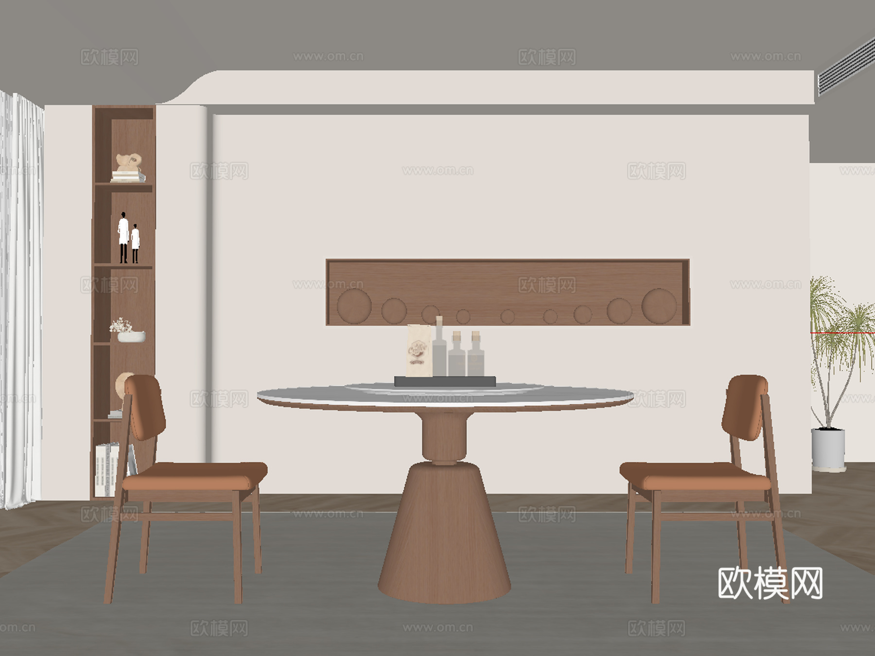 中古风餐厅 餐桌椅su模型下载（渲染图2）