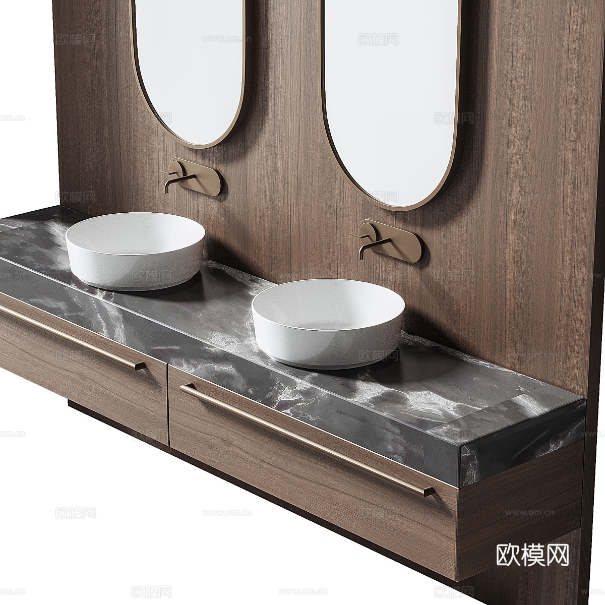新中式轻奢双台盆浴室柜 台盆柜3d模型