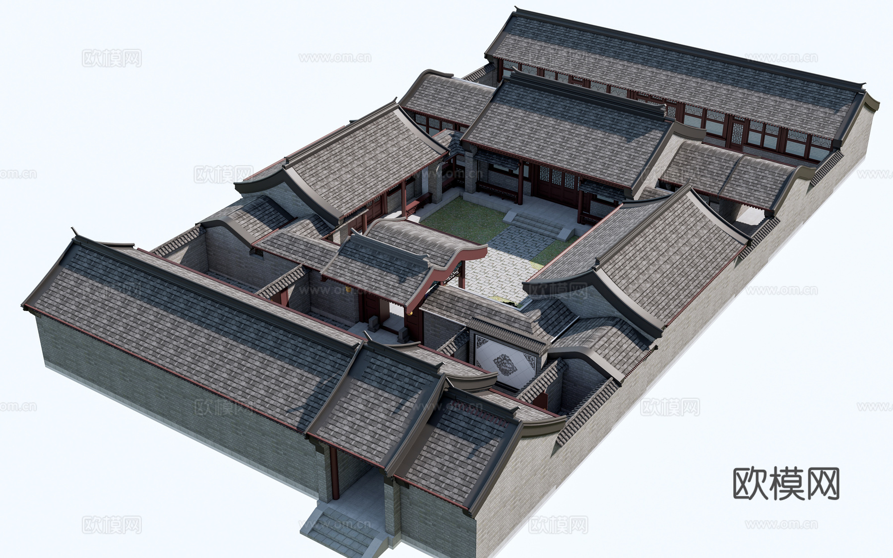 中式四合院建筑 中式院落 中式坡屋顶建筑 中式庭院su模型