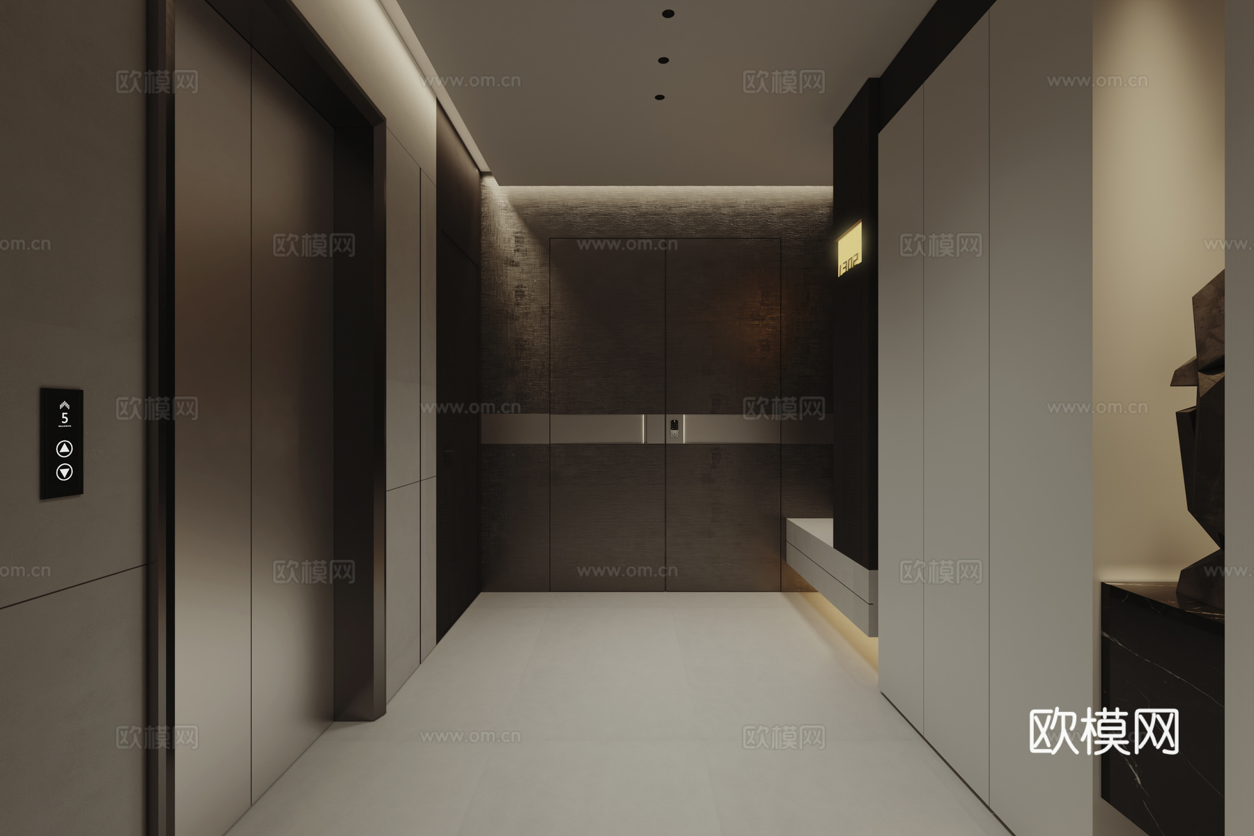 现代电梯间玄关大门3d模型