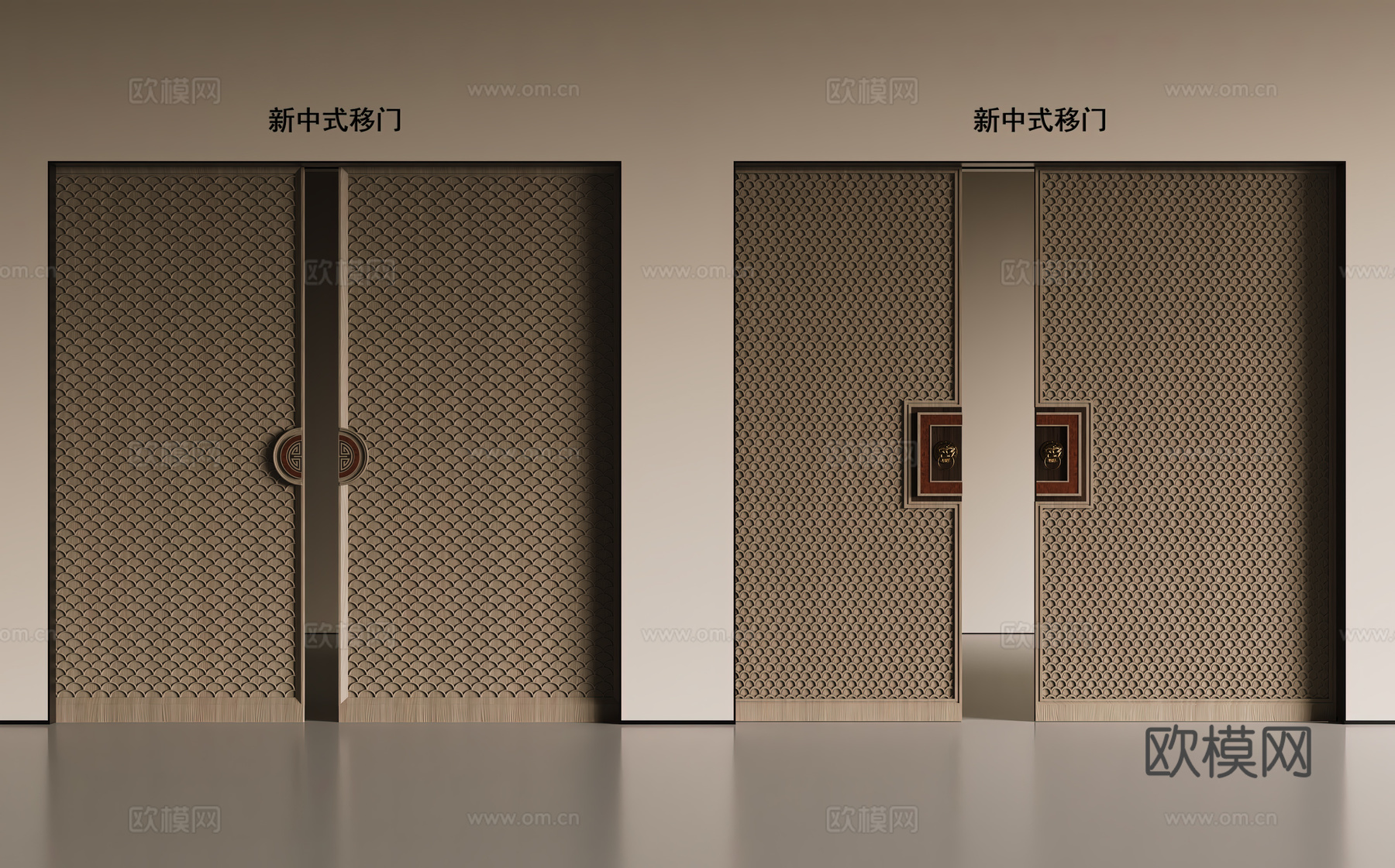 新中式实木推拉门 移门su模型