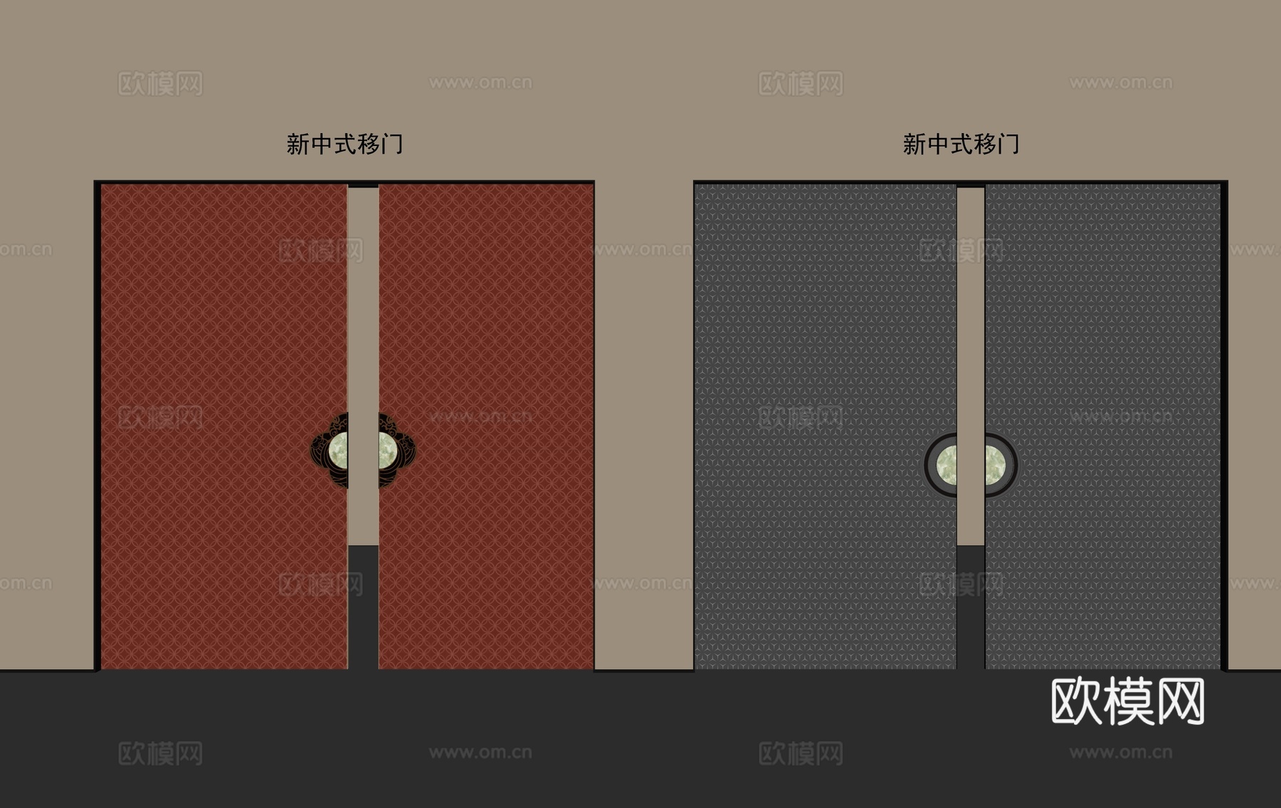 新中式推拉门 移门su模型