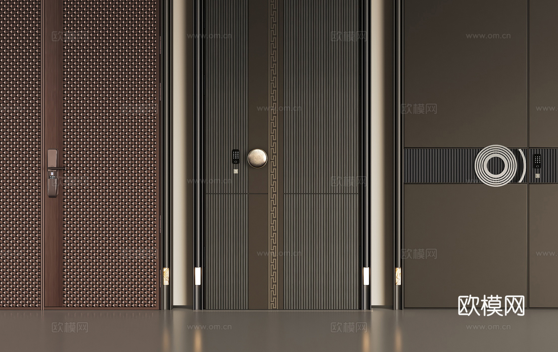现代防盗门 别墅入户门 子母门 铜门 装甲门3d模型