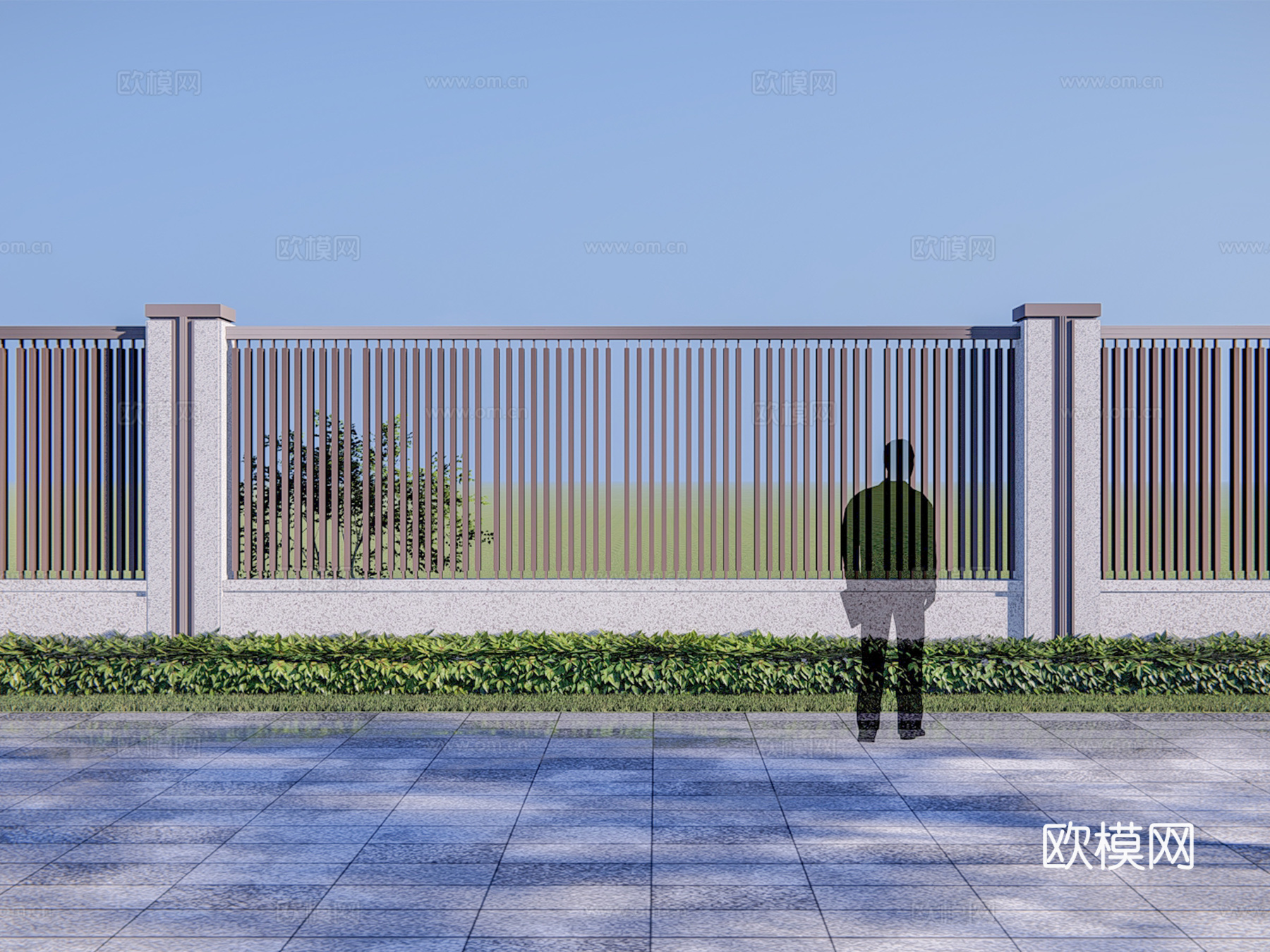 现代围墙景墙su模型下载