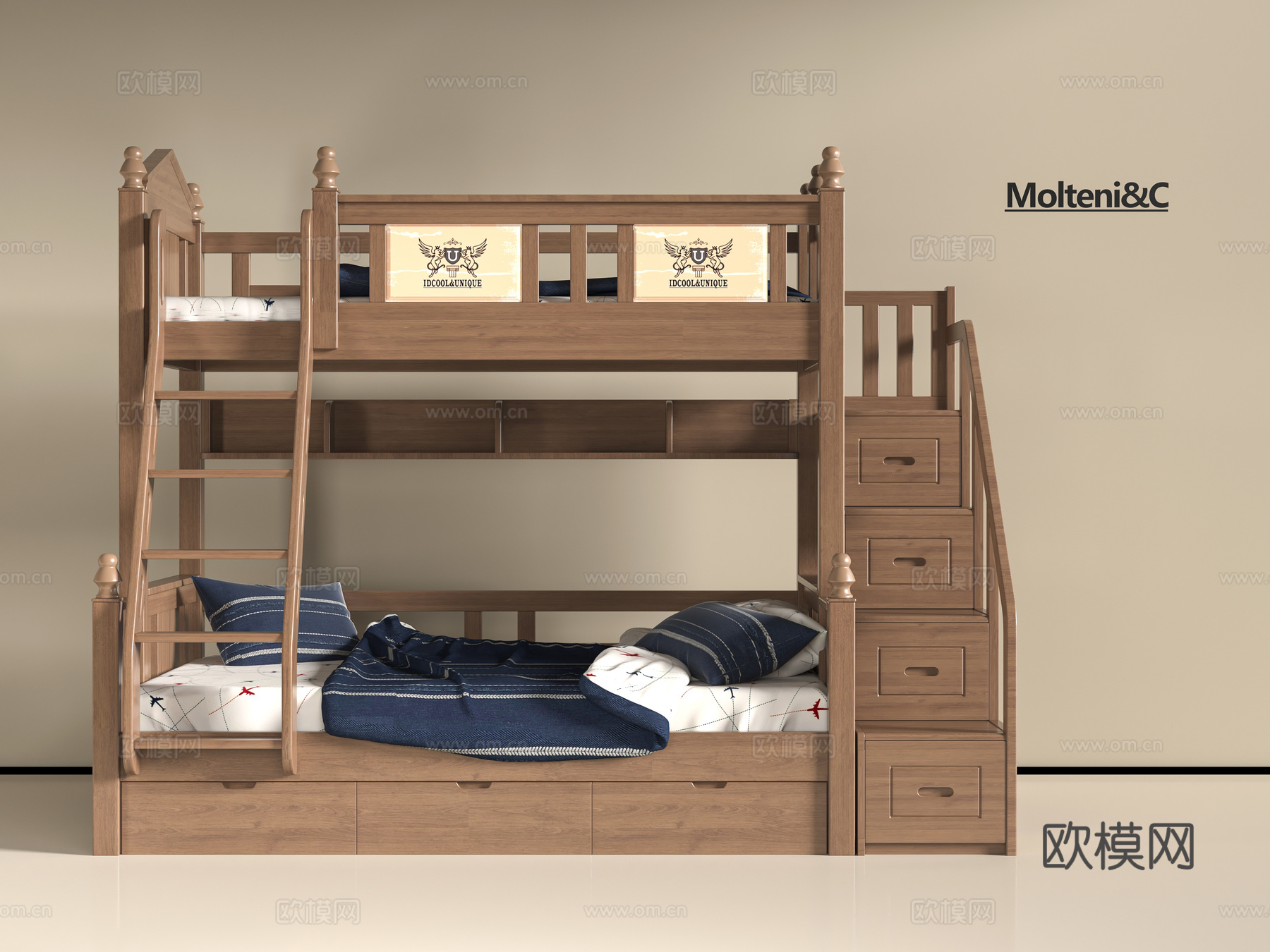 现代实木上下床3d模型下载