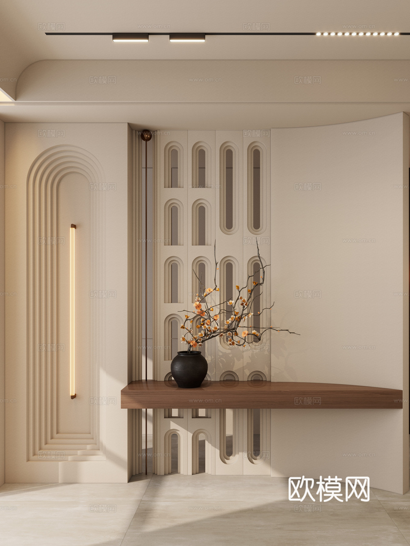 奶油 中古风 弧形洞 透景 斯卡帕叠级 墙饰 隔断 玄关3d模型