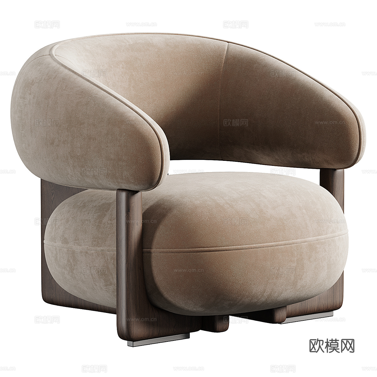 现代意式布艺木质扶手椅3d模型