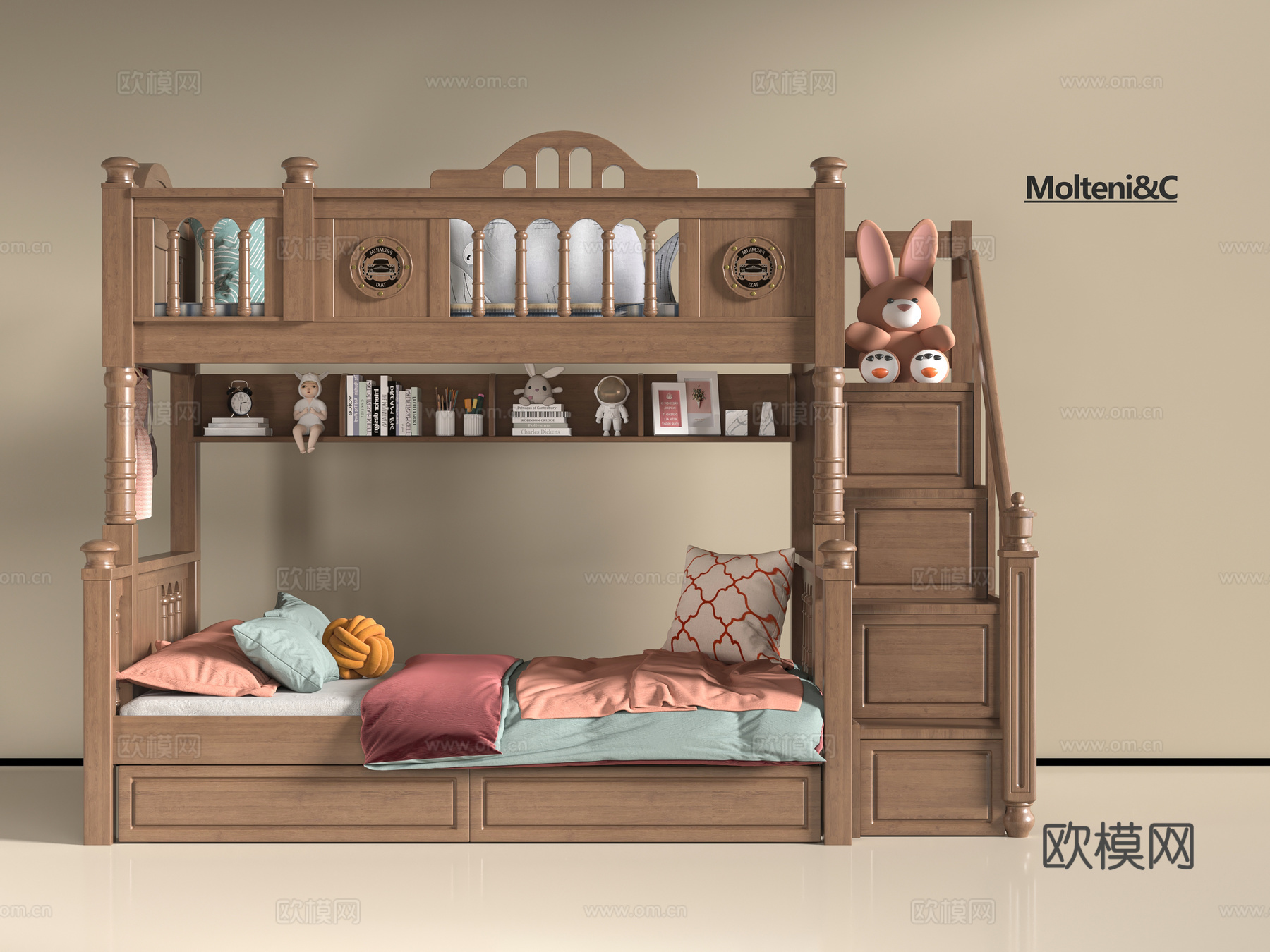 现代实木上下床3d模型下载