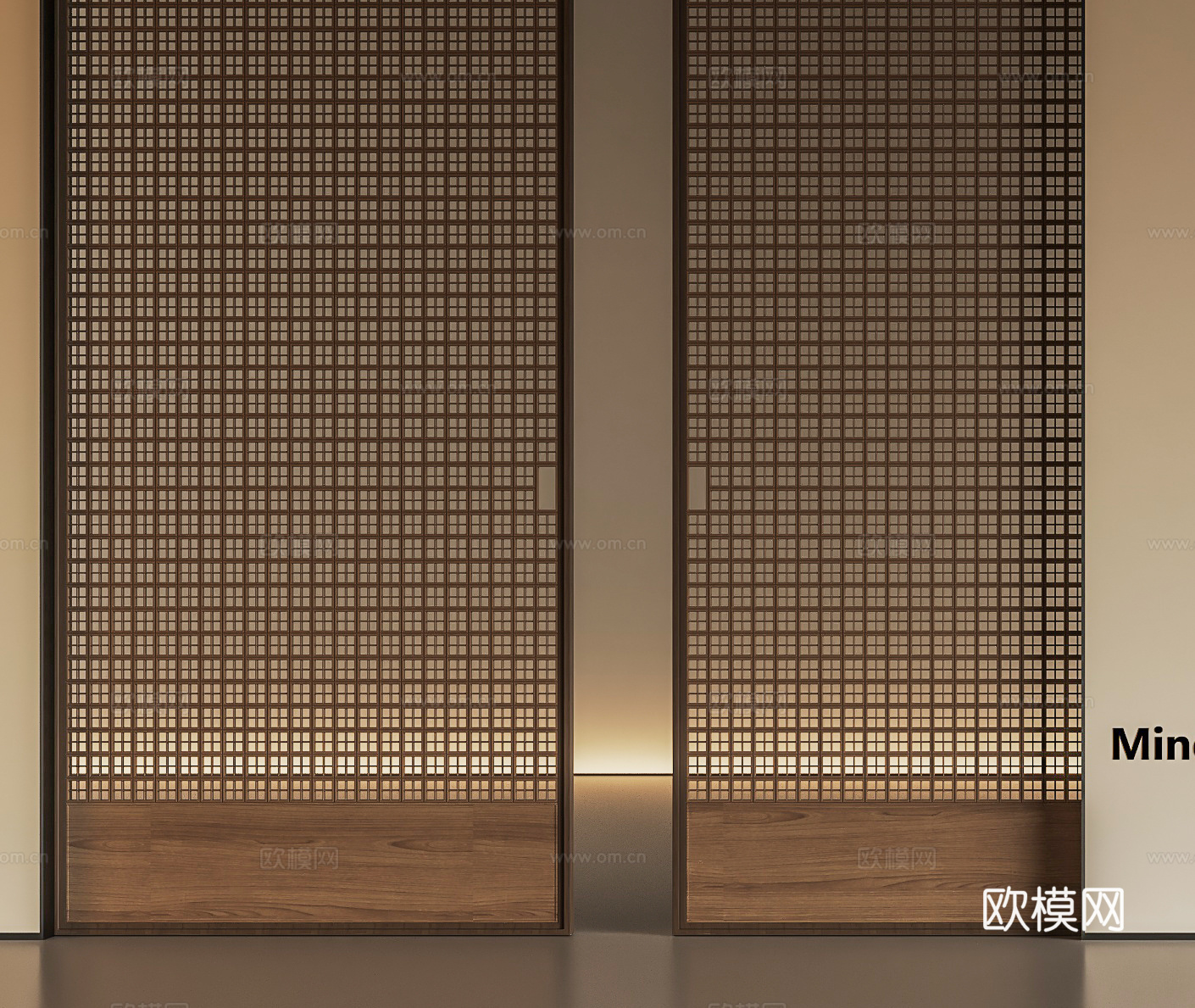 新中式实木推拉门移门su模型