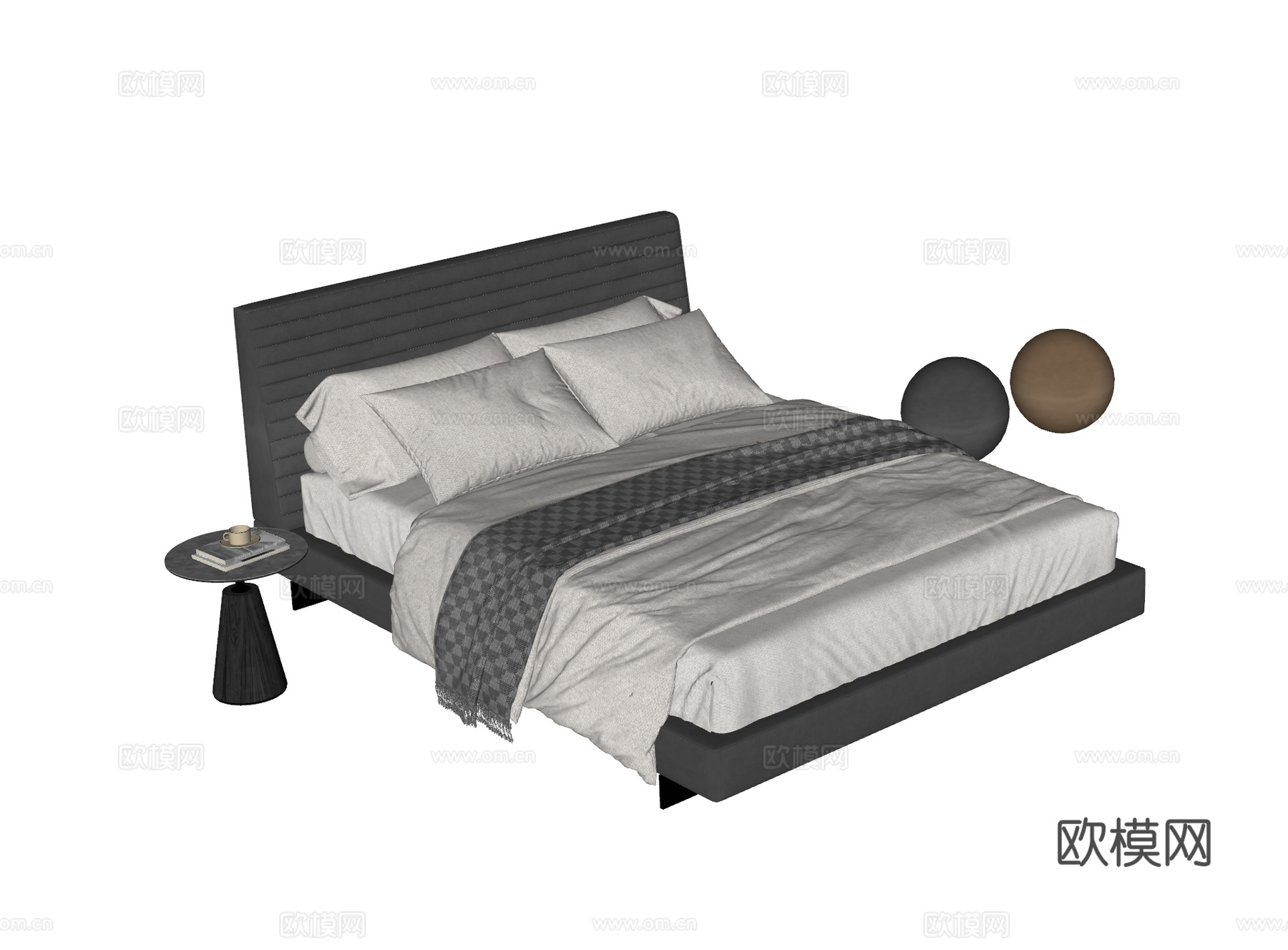 MINOTTI现代双人床 皮床 边几 床品 床具 意式双人床su模型