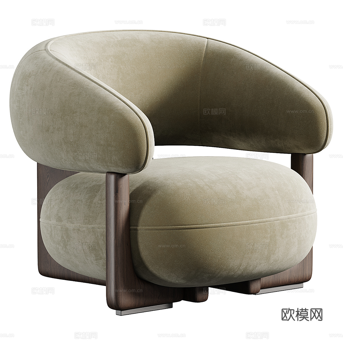 现代意式布艺木质扶手椅3d模型
