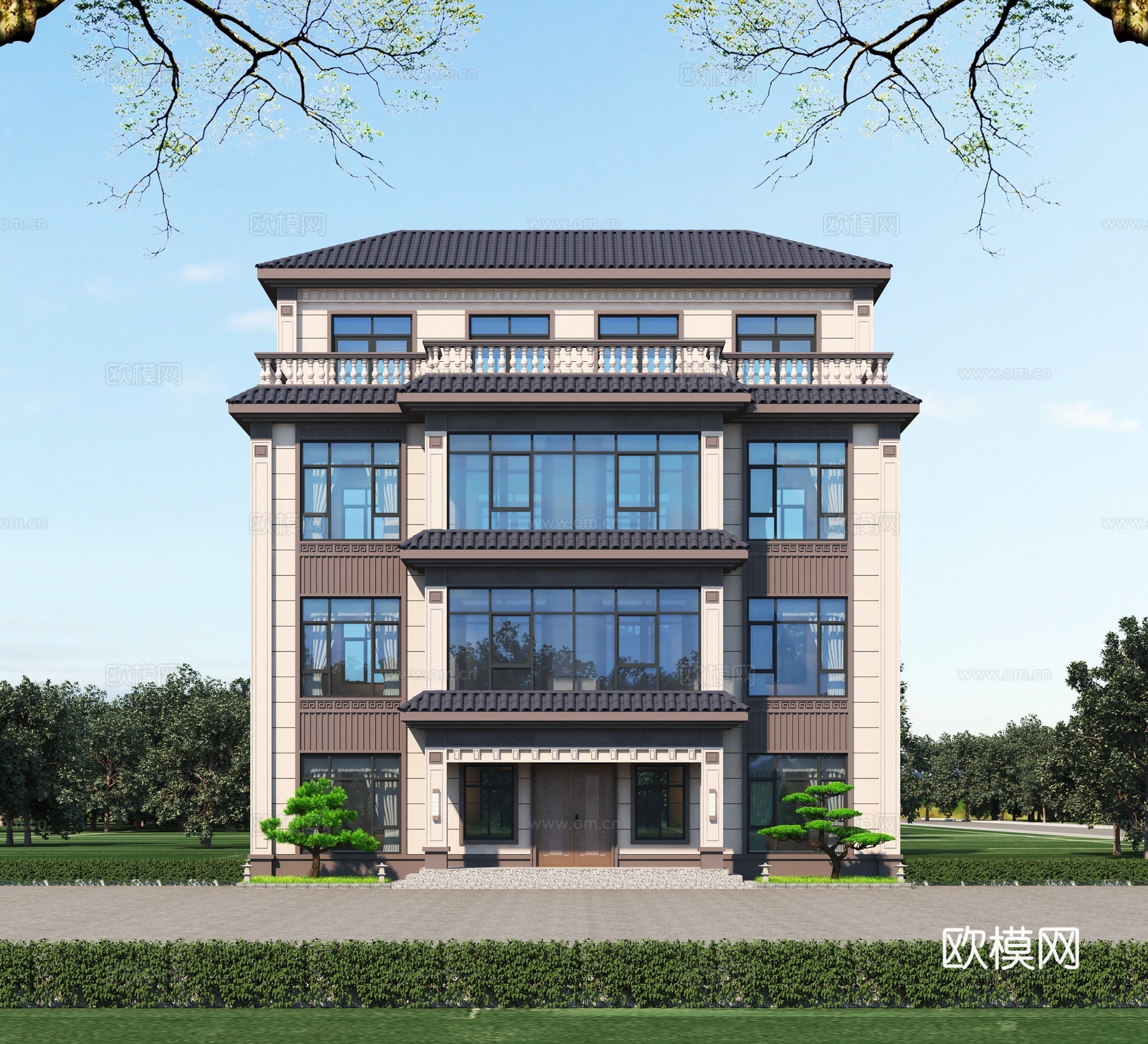 新中式 独栋别墅 别墅住宅别墅住宅自建别墅3d模型