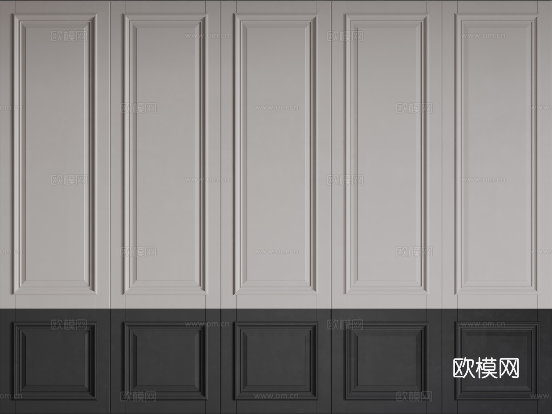 法式护墙板 PU线条 雕花线条 石膏线背景墙su模型下载（渲染图1）