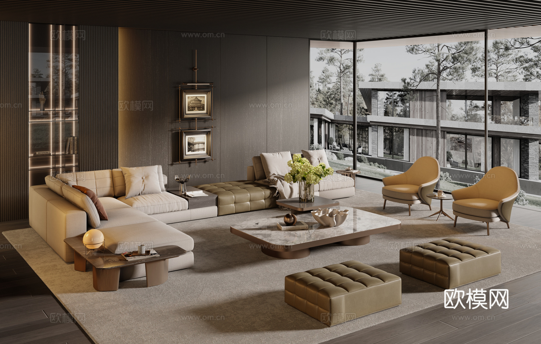 Minotti 米洛提现代客厅 米洛提沙发组合3d模型