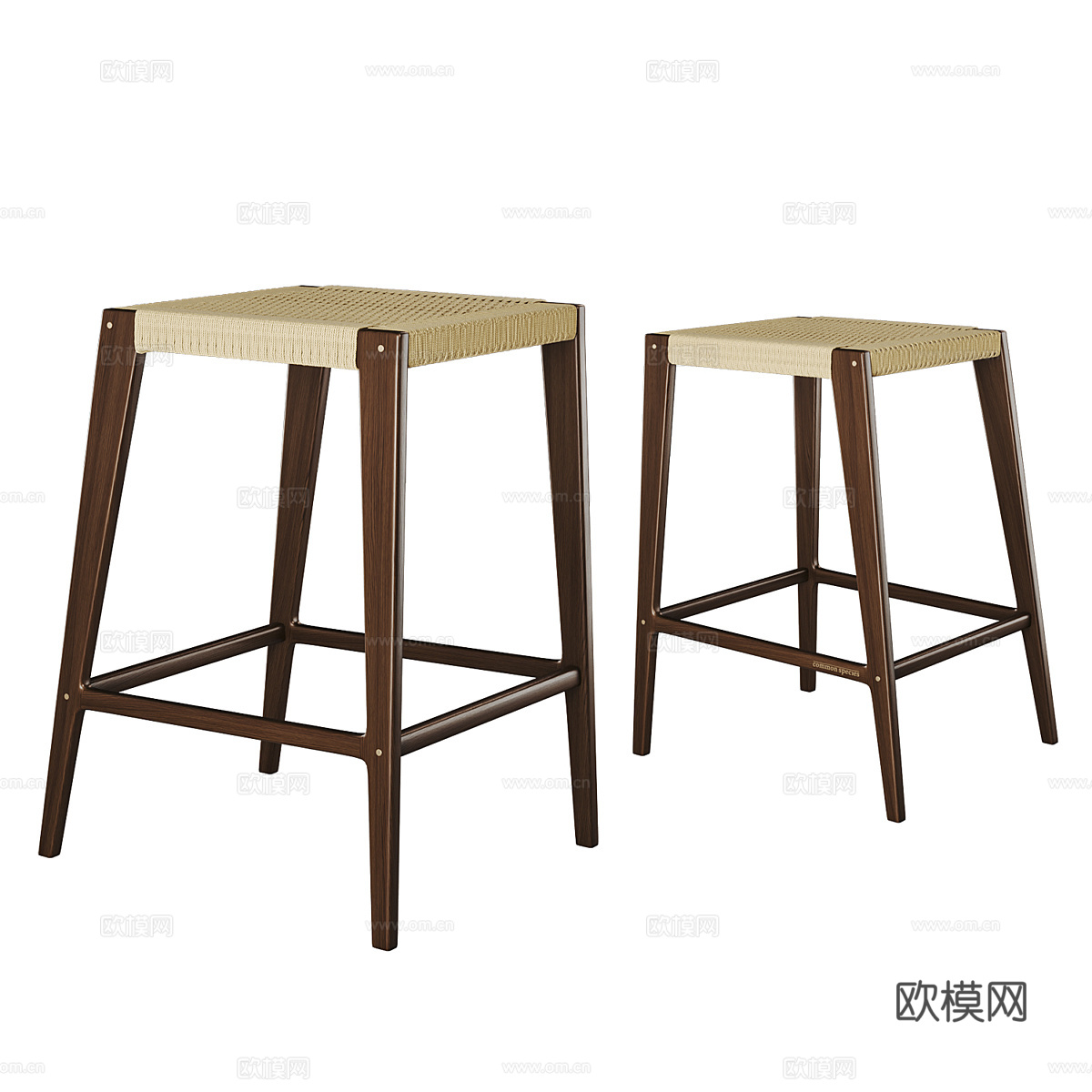新中式藤编木质吧台椅3d模型