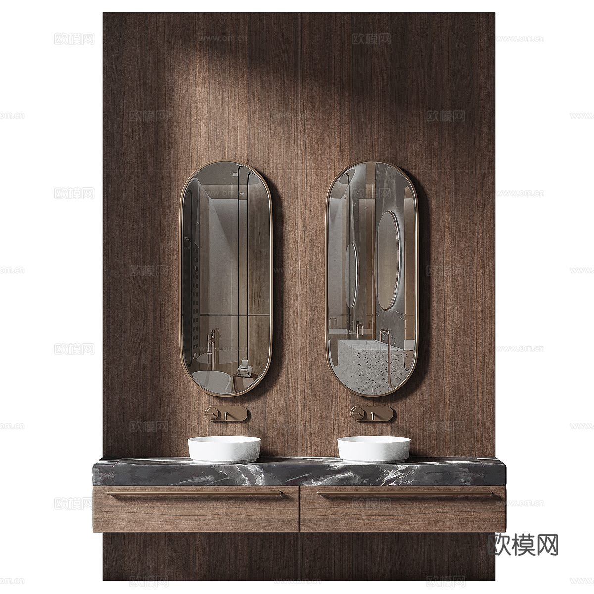 新中式轻奢双台盆浴室柜 台盆柜3d模型