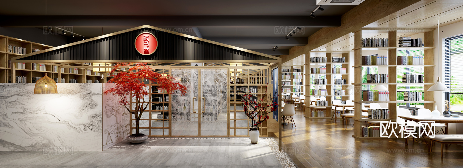 新中式图书馆大厅3d模型下载
