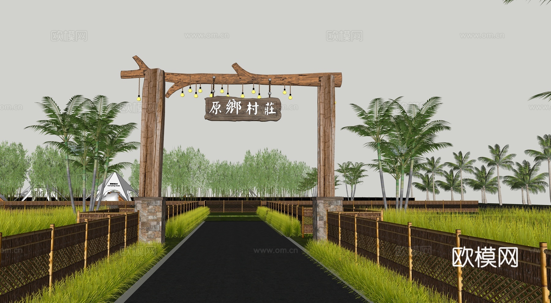 现代农庄大门su模型下载