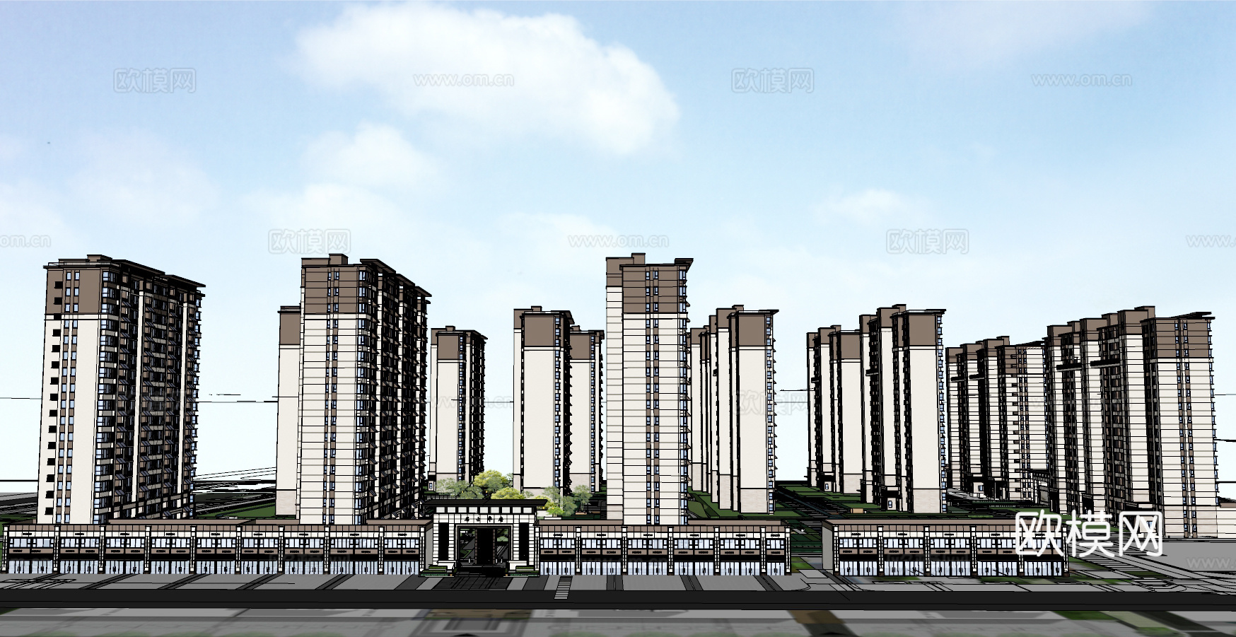 现代住宅小区外观su模型下载
