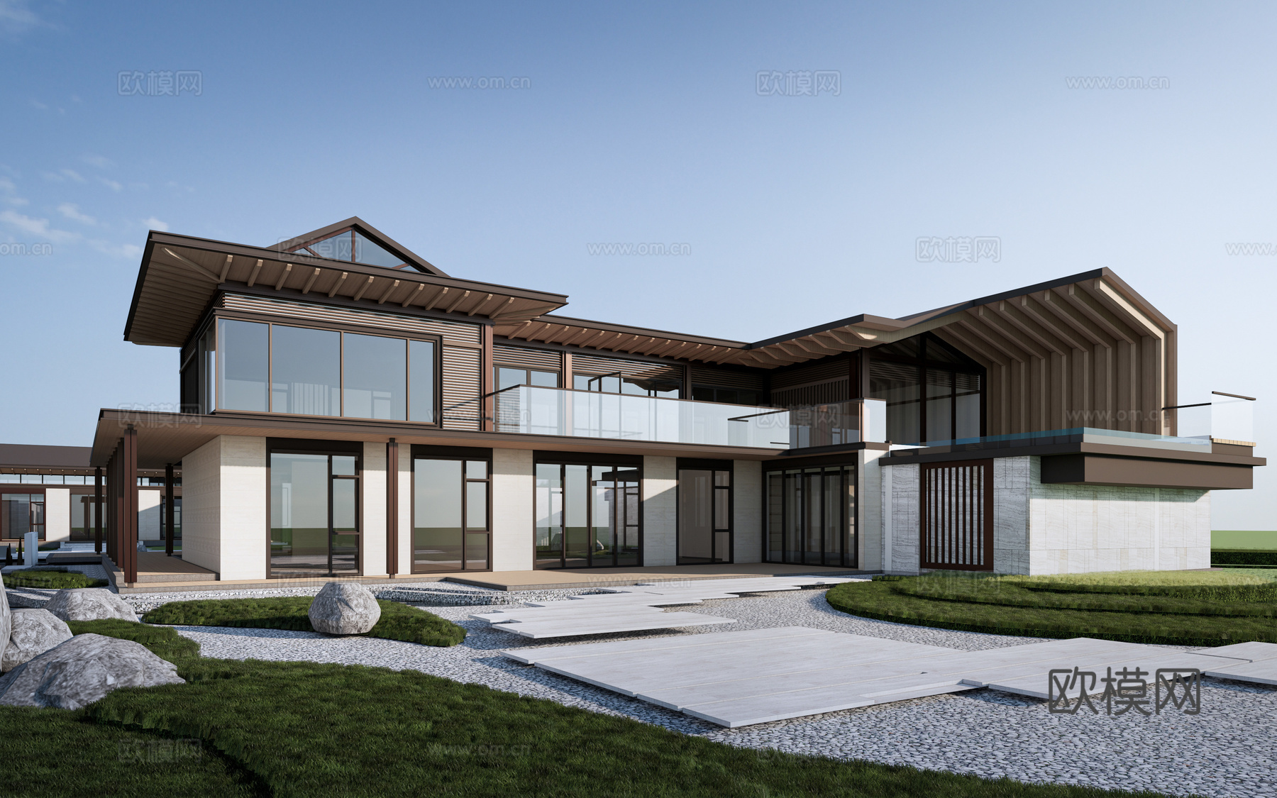 新中式示范区建筑 会所建筑 新中式餐饮建筑 茶室建筑su模型