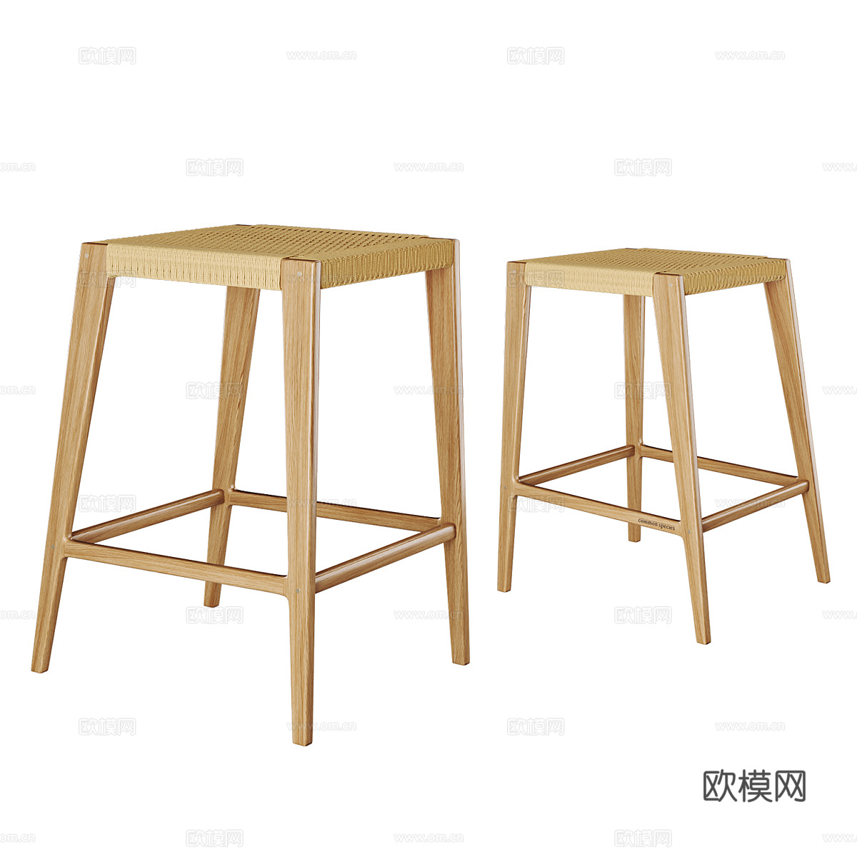 新中式藤编木质吧台椅3d模型