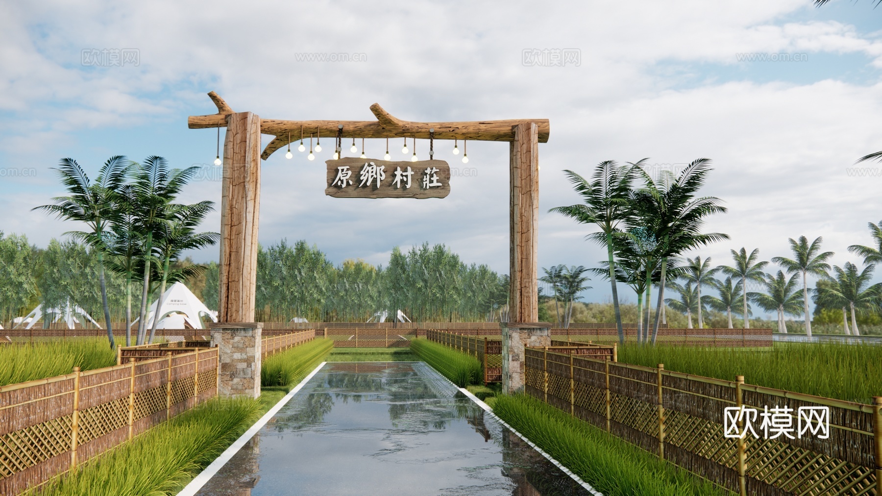 现代农庄大门su模型下载